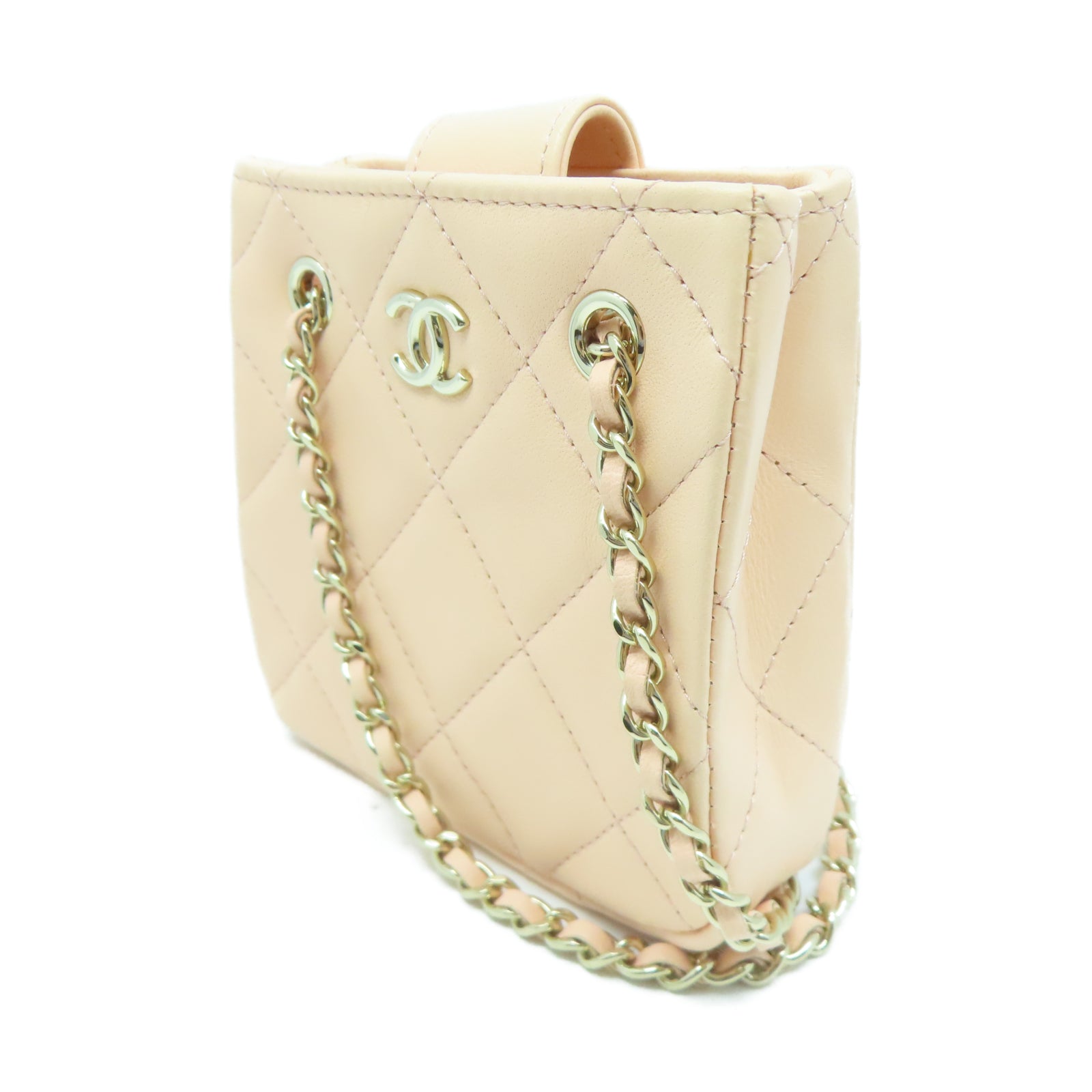 CHANEL 菱格羊皮皮革Shoulder Bag金扣鏈帶肩背袋粉紅色