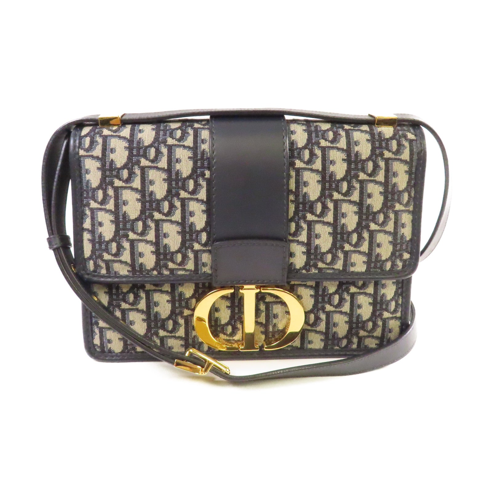 Dior Oblique帆布30 Montaigne Shoulder Bag金扣肩背袋啡色/寶藍色