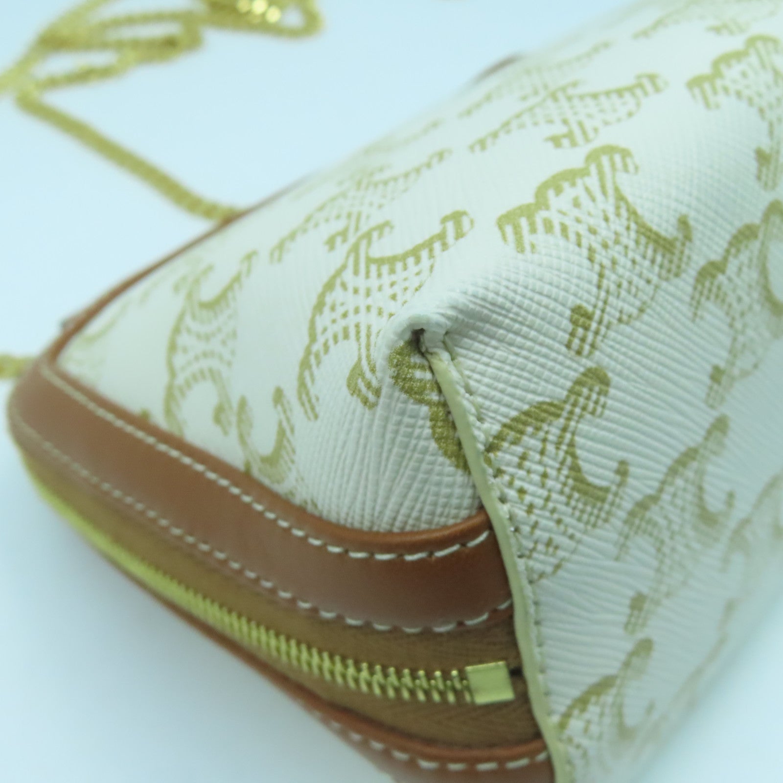 CELINE Coated Canvas Triomphe Gold Buckle Shoulder Bag White