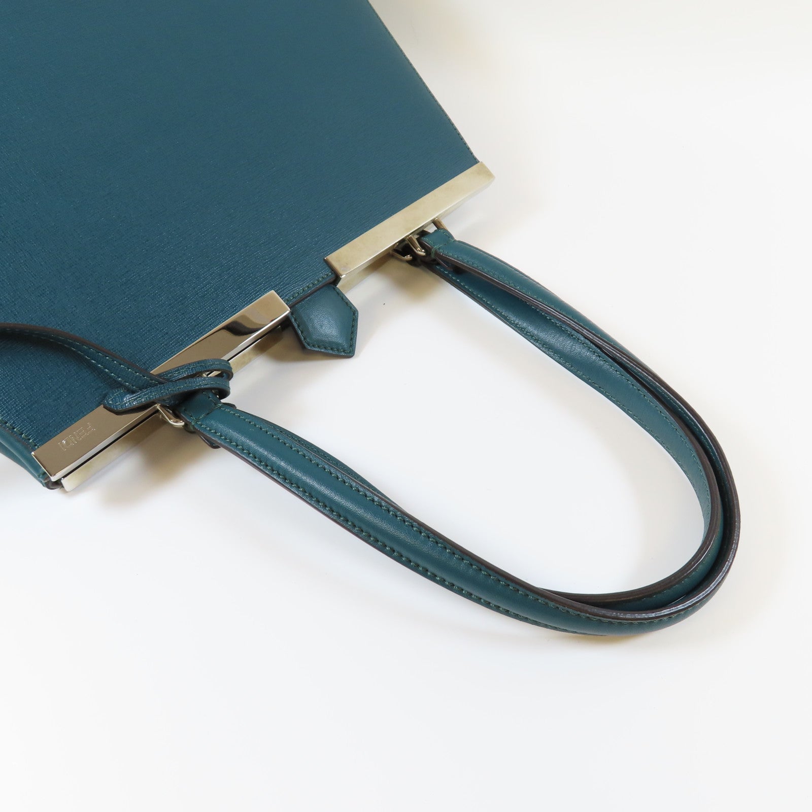 FENDI 牛皮皮革Tote bag銀扣肩背袋綠色
