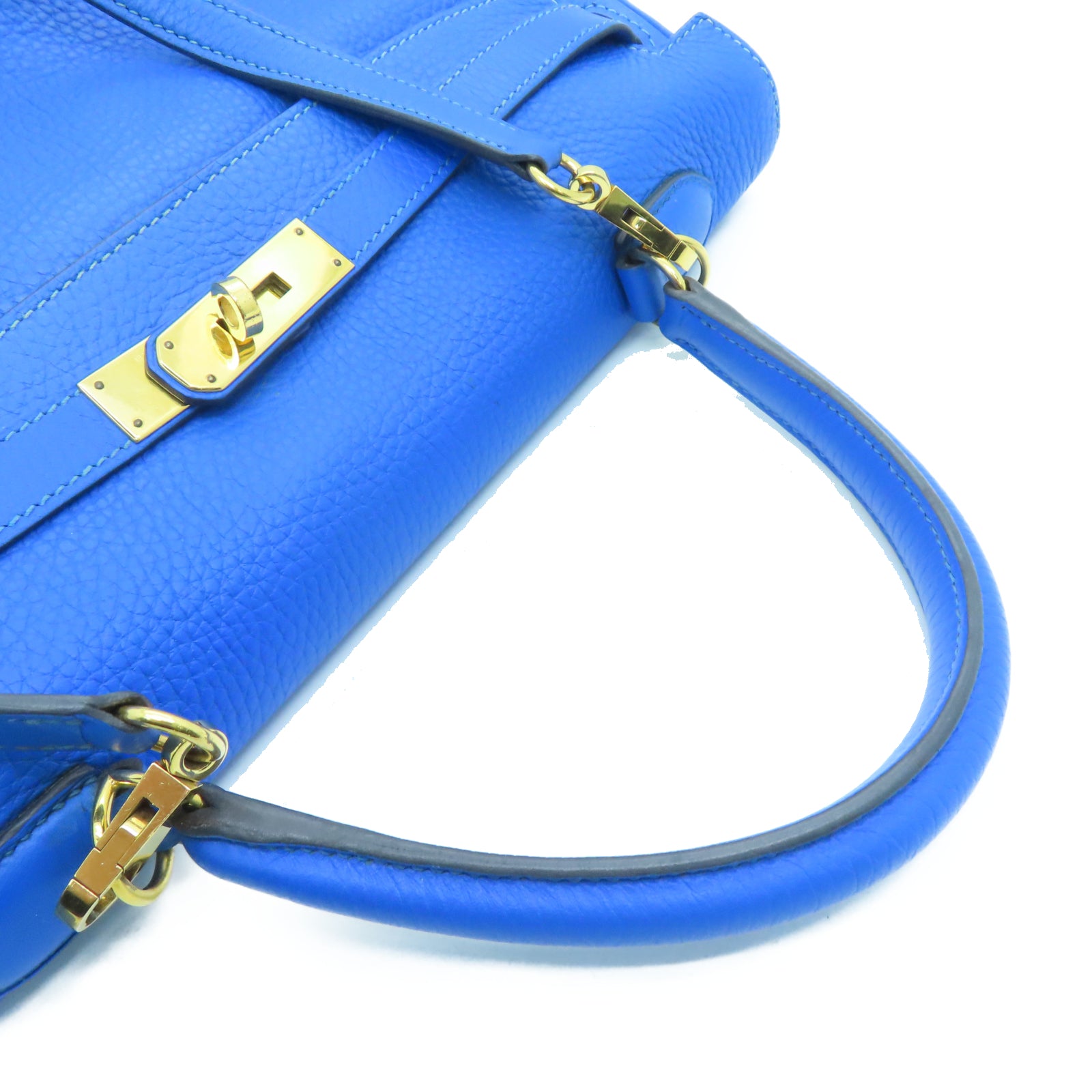 HERMES Taurillon Clemence皮革Kelly 35金扣手挽肩背两用袋希腊蓝色