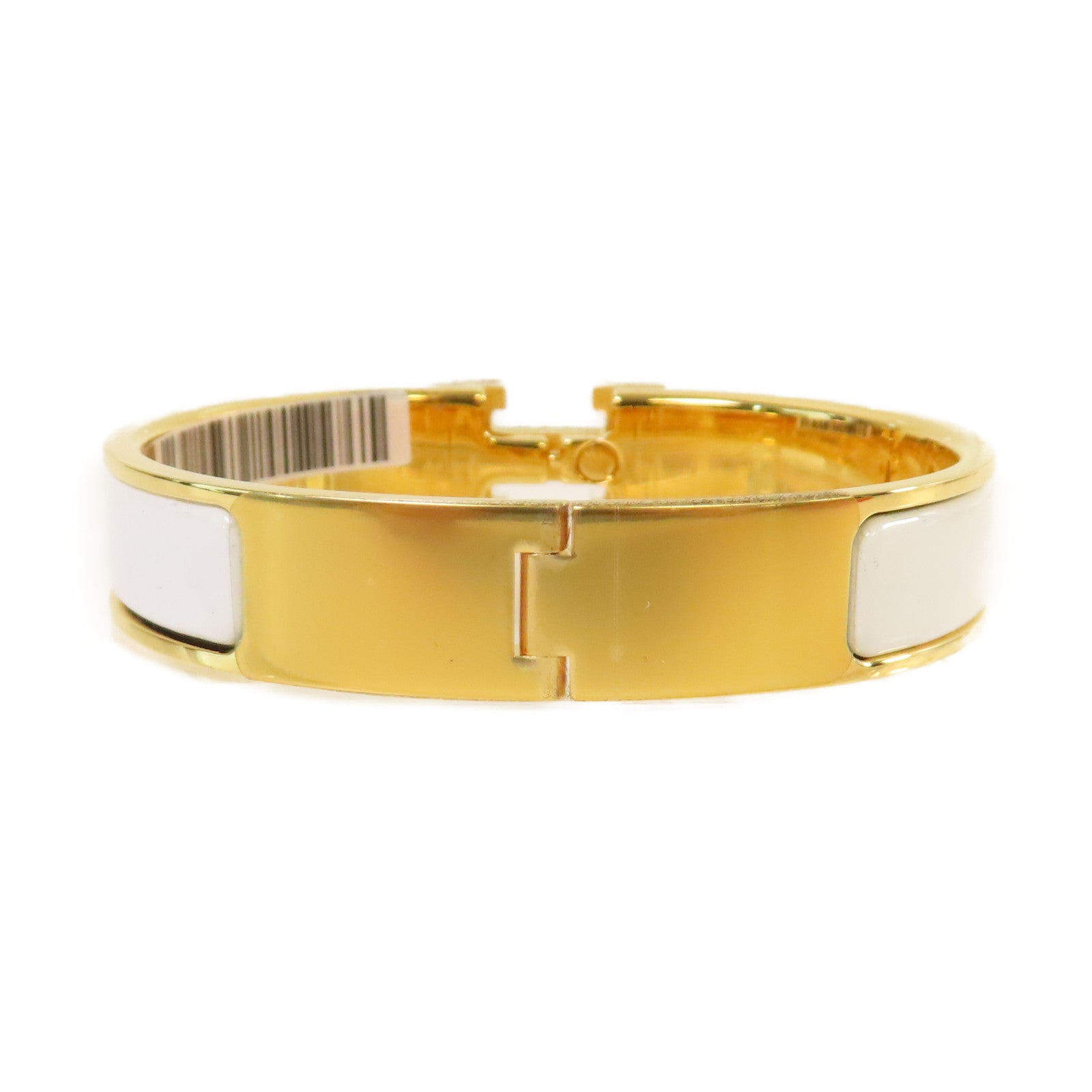 HERMES 金屬/琺瑯Clic H Bracelet金扣手鐲Blanc白色/金色
