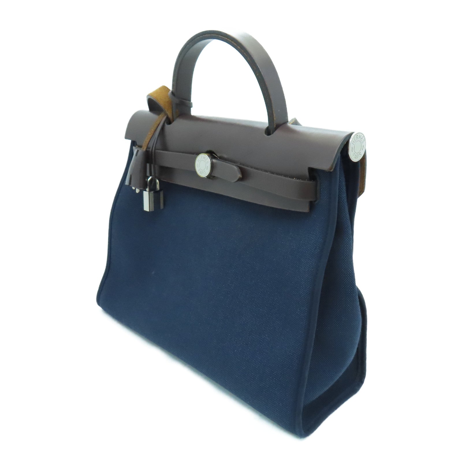 HERMES 帆布Herbag PM银扣肩带包Blue Saphire蓝色