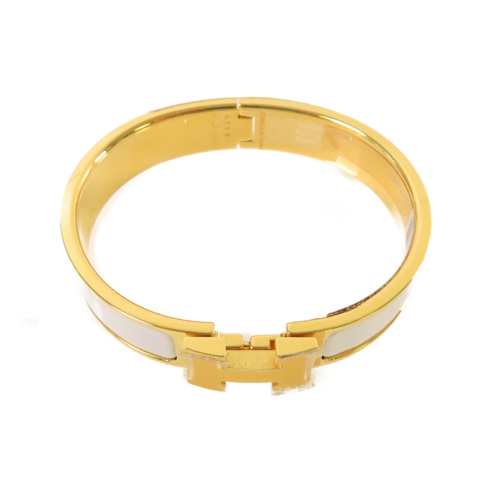 HERMES 金屬/琺瑯Clic H Bracelet金扣手鐲Blanc白色/金色