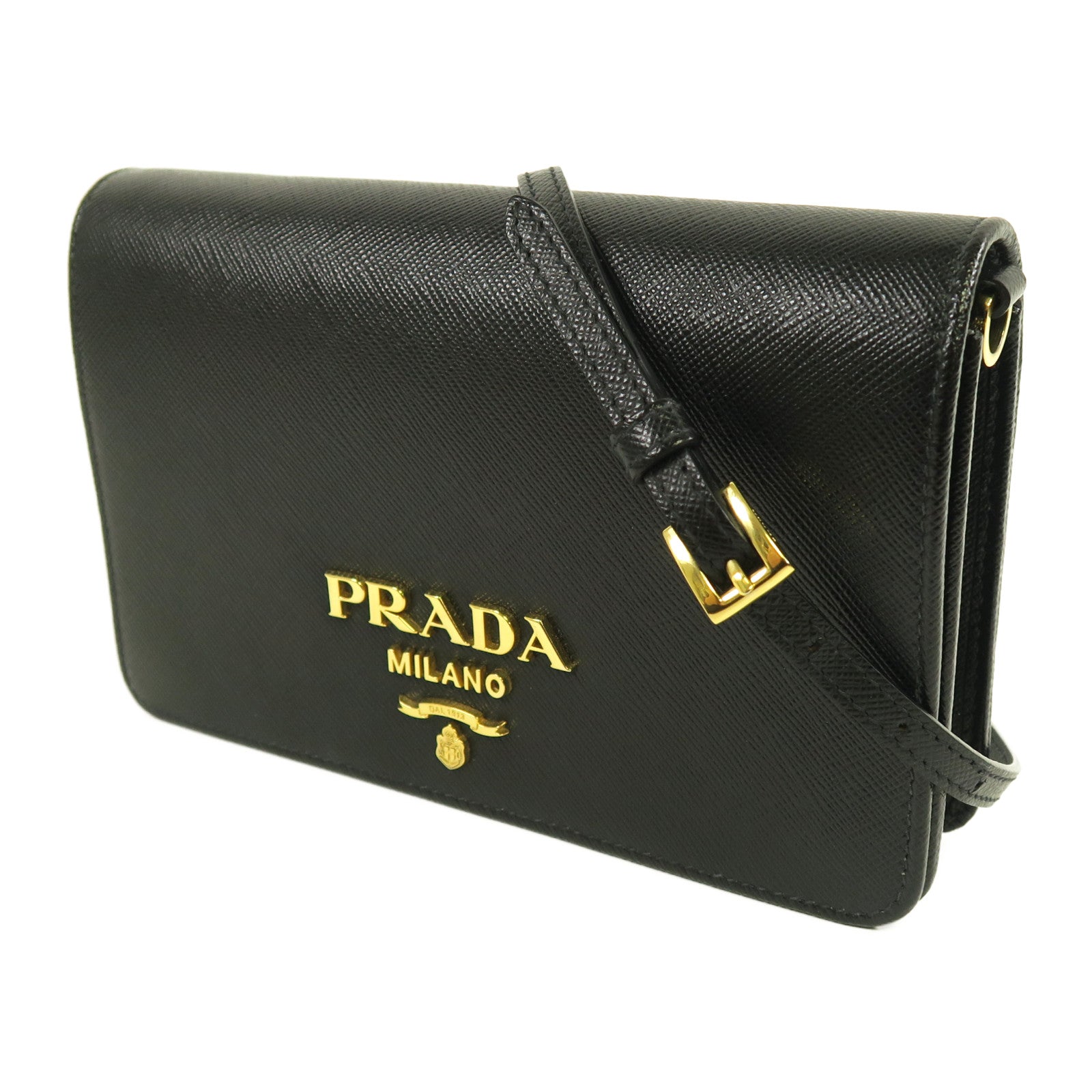 PRADA 牛皮皮革Shoulder Bag金扣肩背袋黑色
