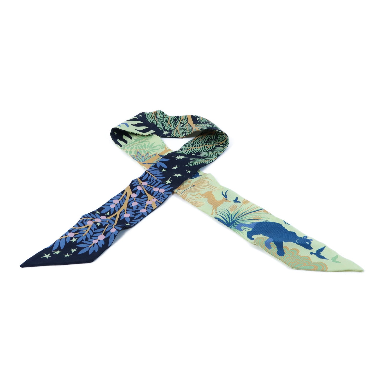 HERMES 絲質Twilly Scarf絲巾藍色/黃色