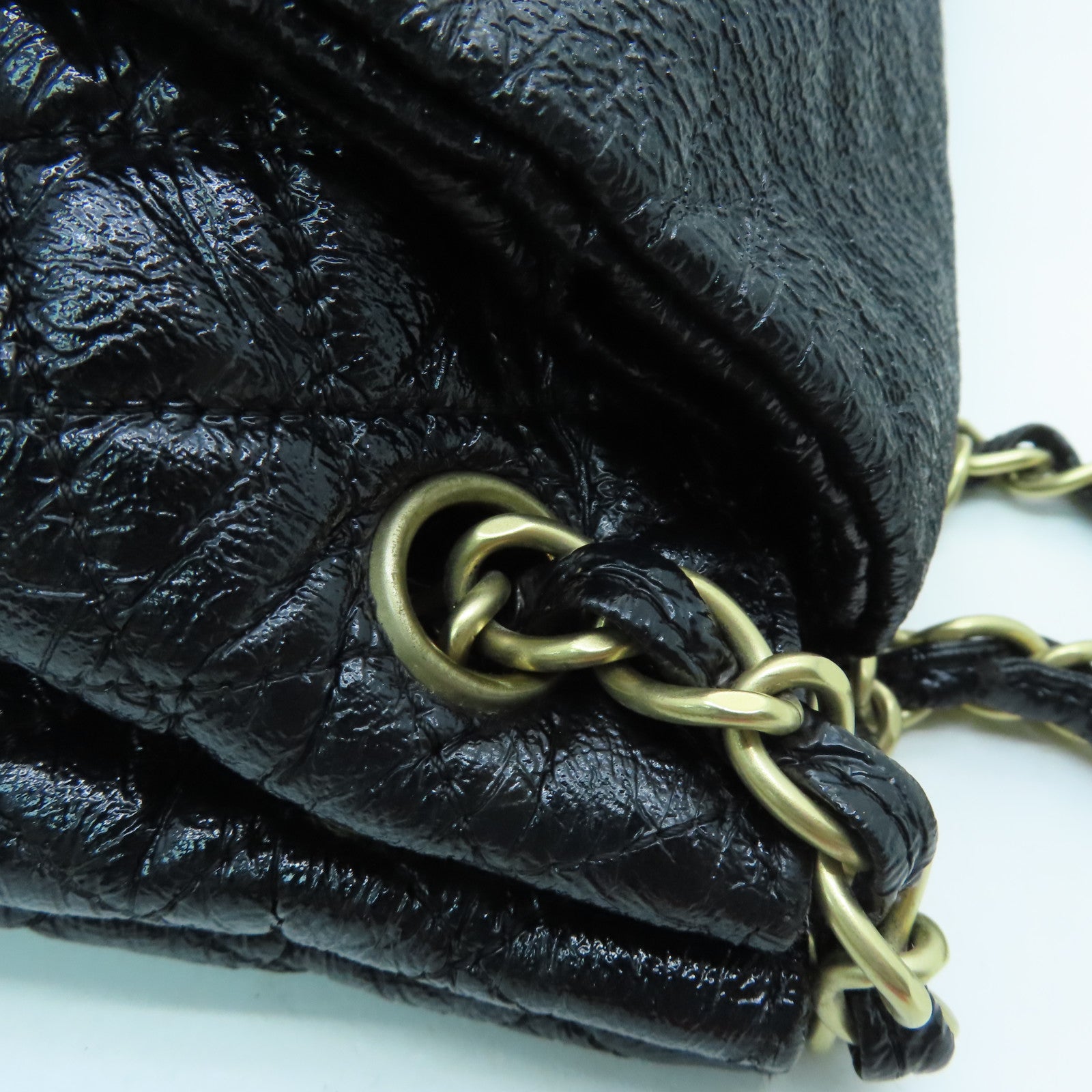 CHANEL coated canvas Chain Shoulder Bag gold buckle chain shoulder bag black
