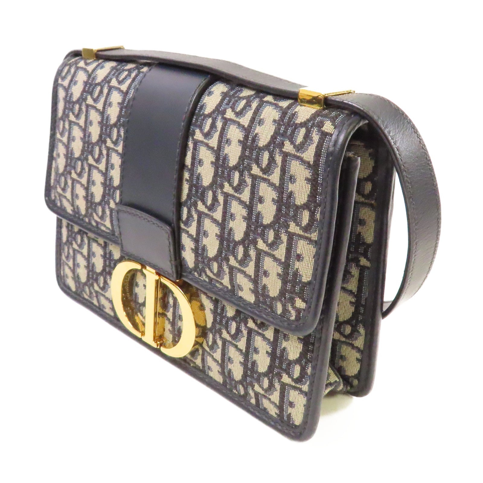 Dior Oblique帆布30 Montaigne Shoulder Bag金扣肩背袋啡色/寶藍色