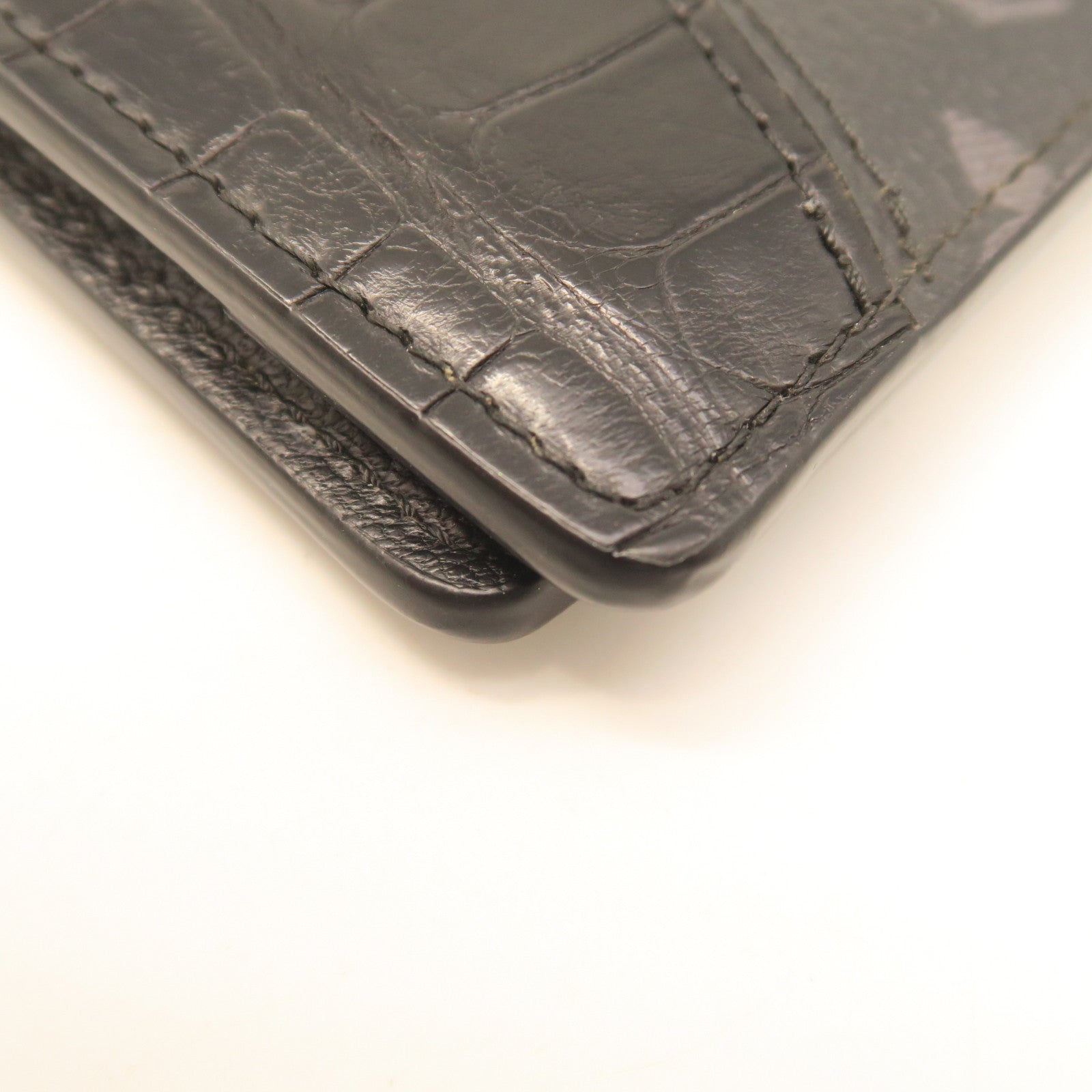 LOUIS VUITTON Monogram Eclipse Crocodile/Ostrich Leather Card Case Black