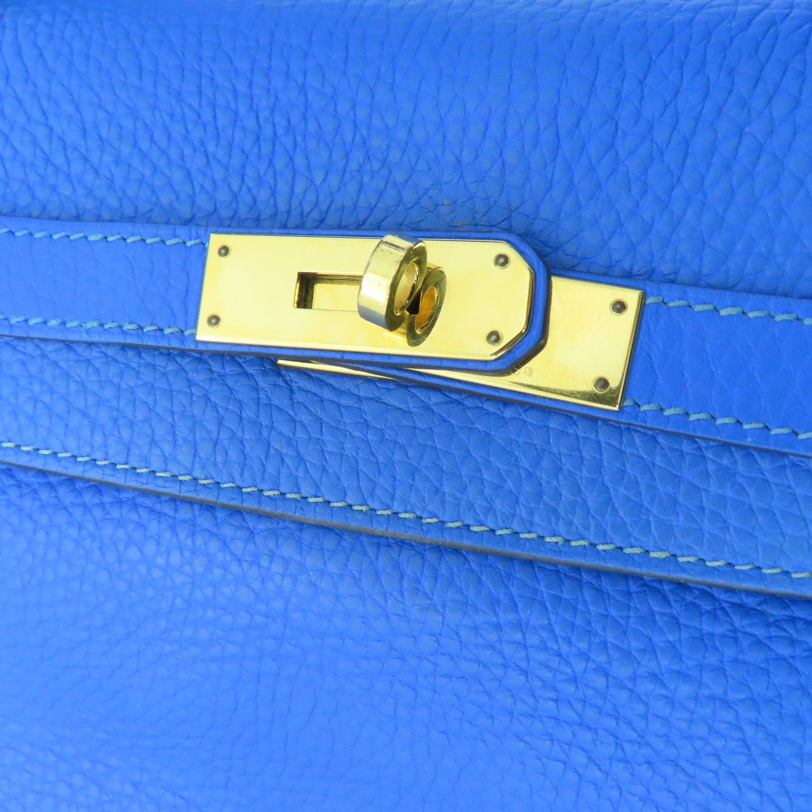 HERMES Taurillon Clemence皮革Kelly 35金扣手挽肩背两用袋希腊蓝色