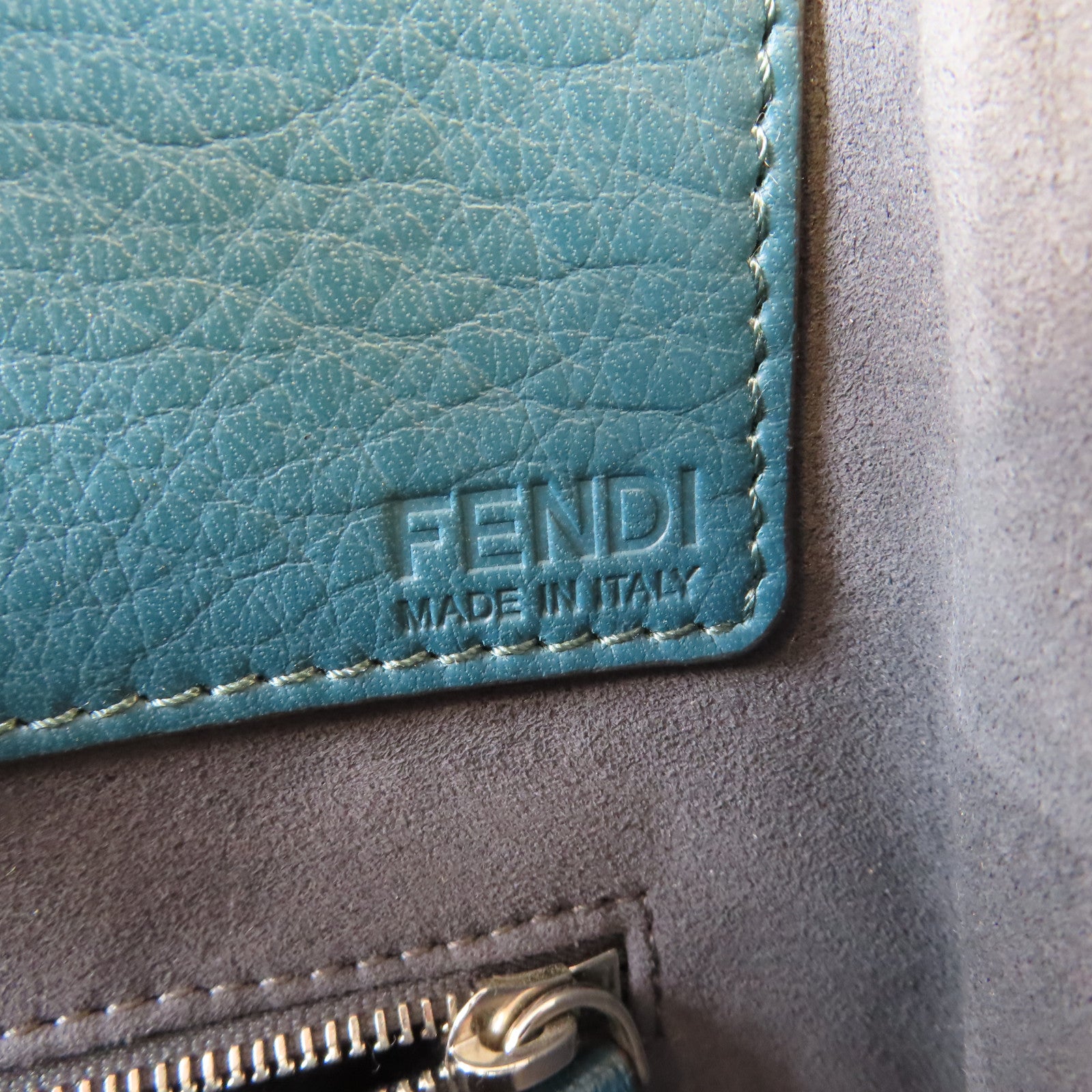FENDI 牛皮皮革Tote bag銀扣肩背袋綠色