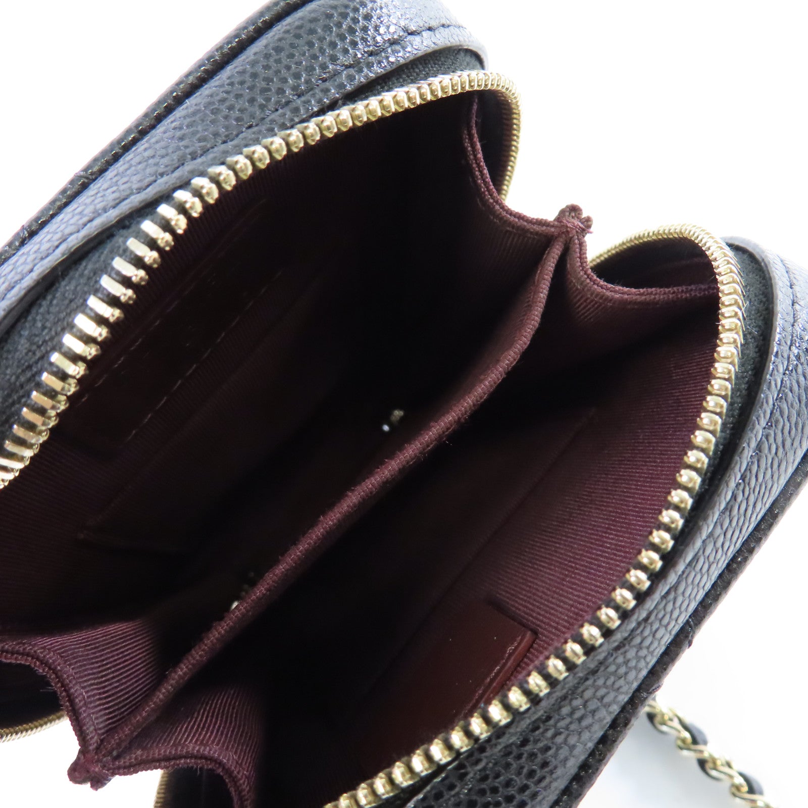 CHANEL 菱格Caviar皮革Phone Shoulder Bag金扣鏈帶肩背袋黑色