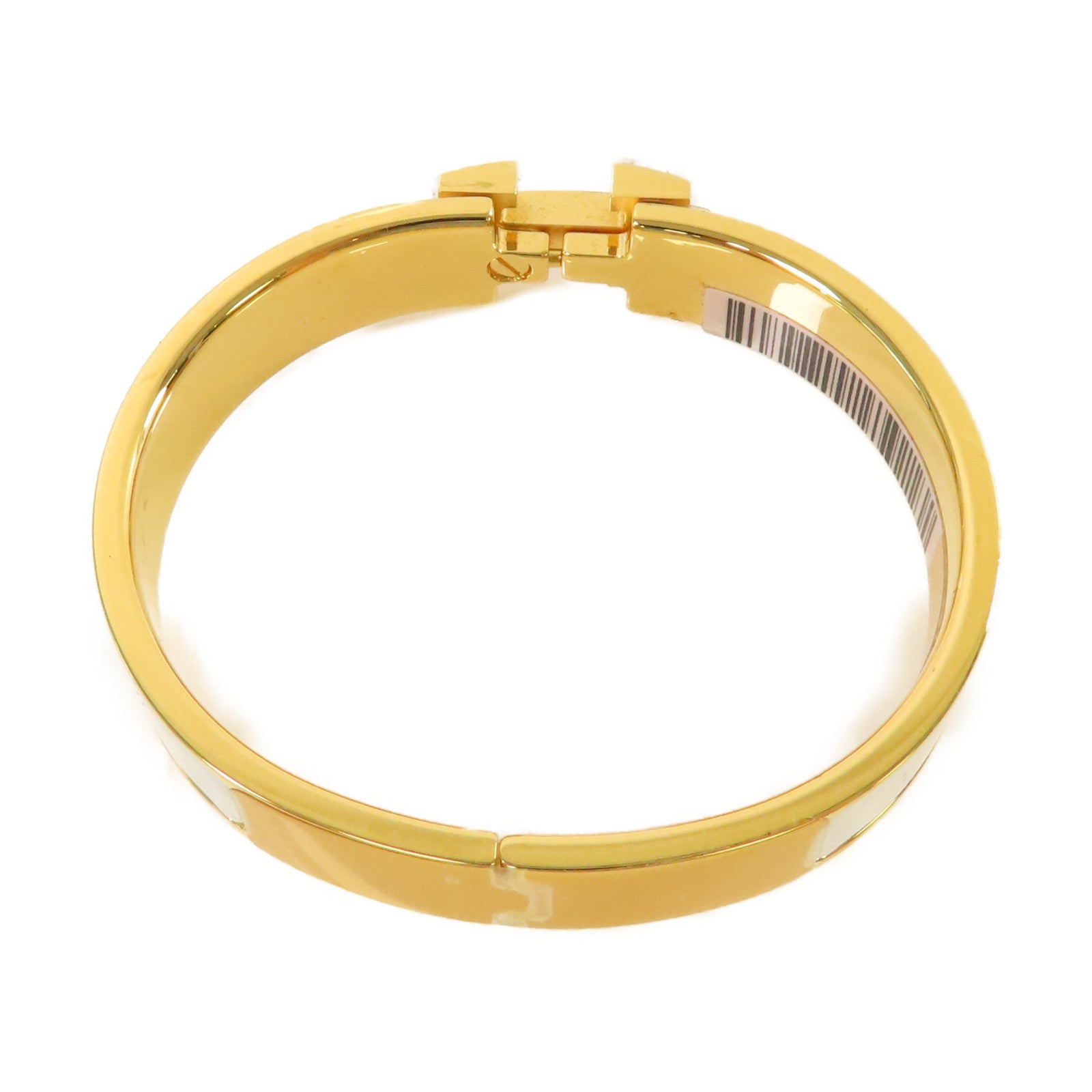HERMES 金屬/琺瑯Clic H Bracelet金扣手鐲Blanc白色/金色