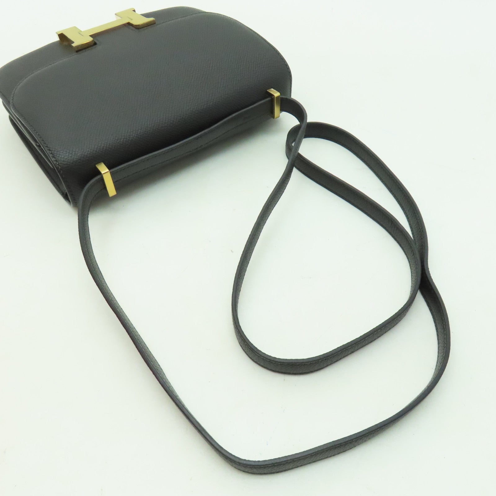 HERMES Epsom皮革Constance Mini金扣手挽肩背兩用袋黑色