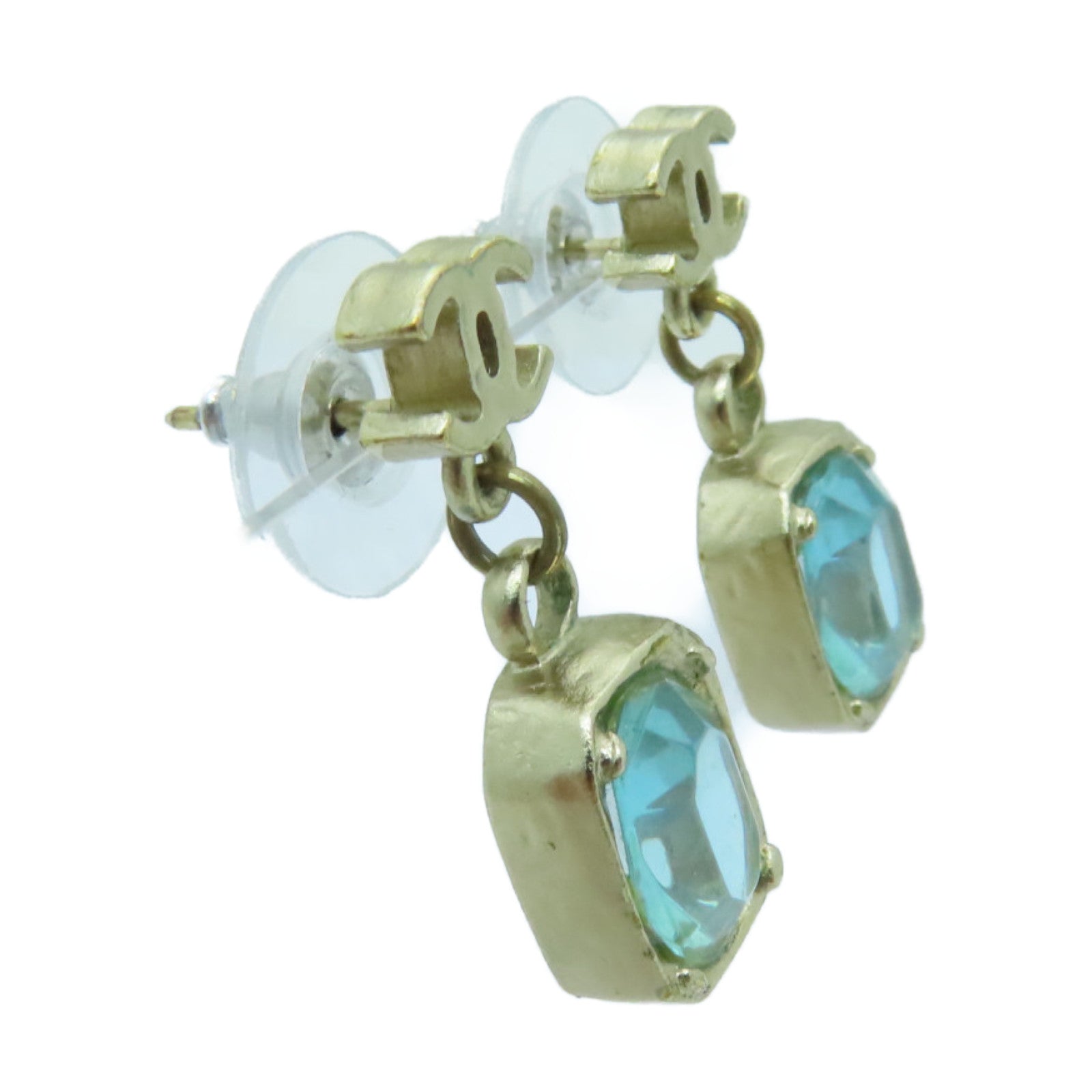 CHANEL Metal/PVC Earrings Gold/Blue