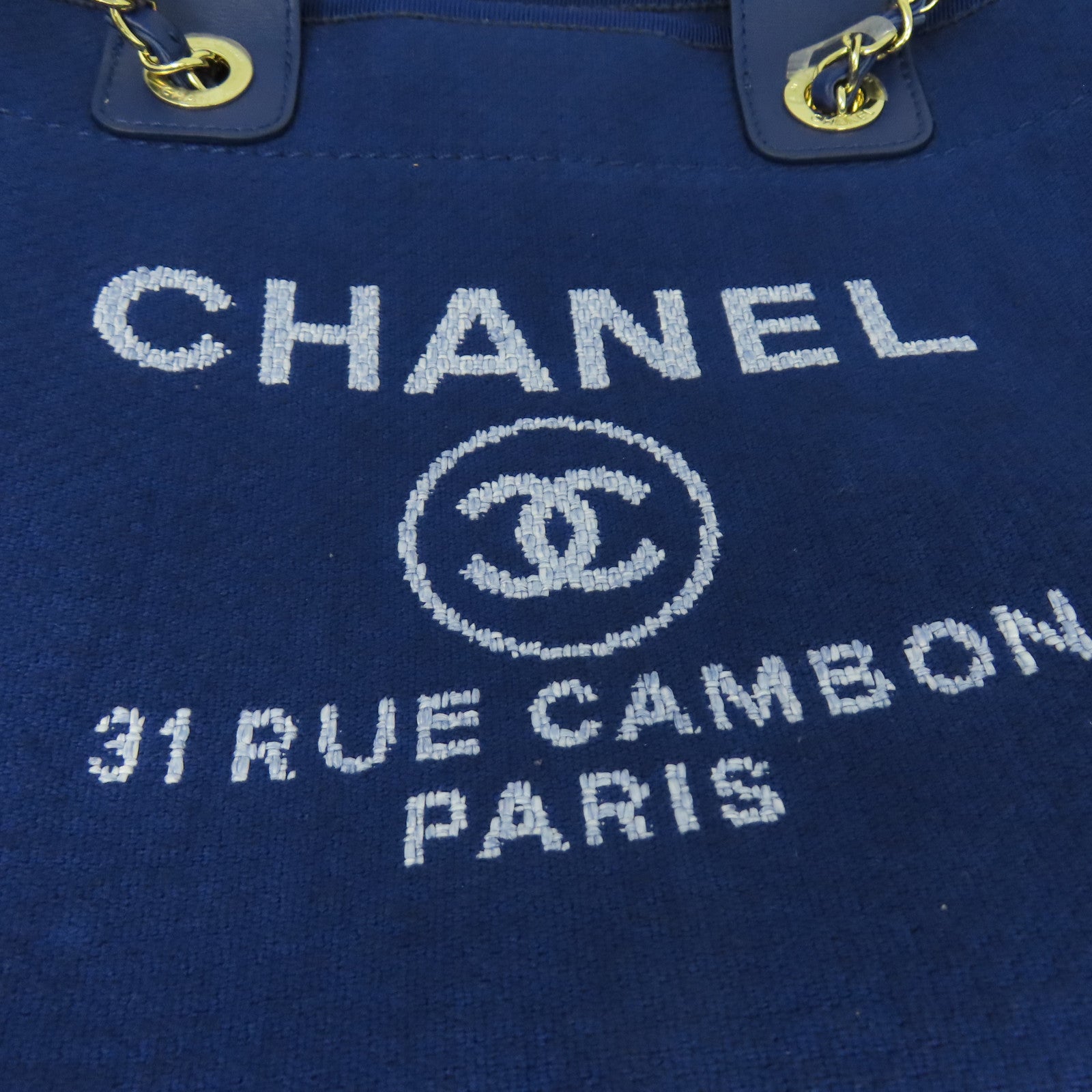 CHANEL 帆布Deauville銀扣手挽肩背兩用袋藍色