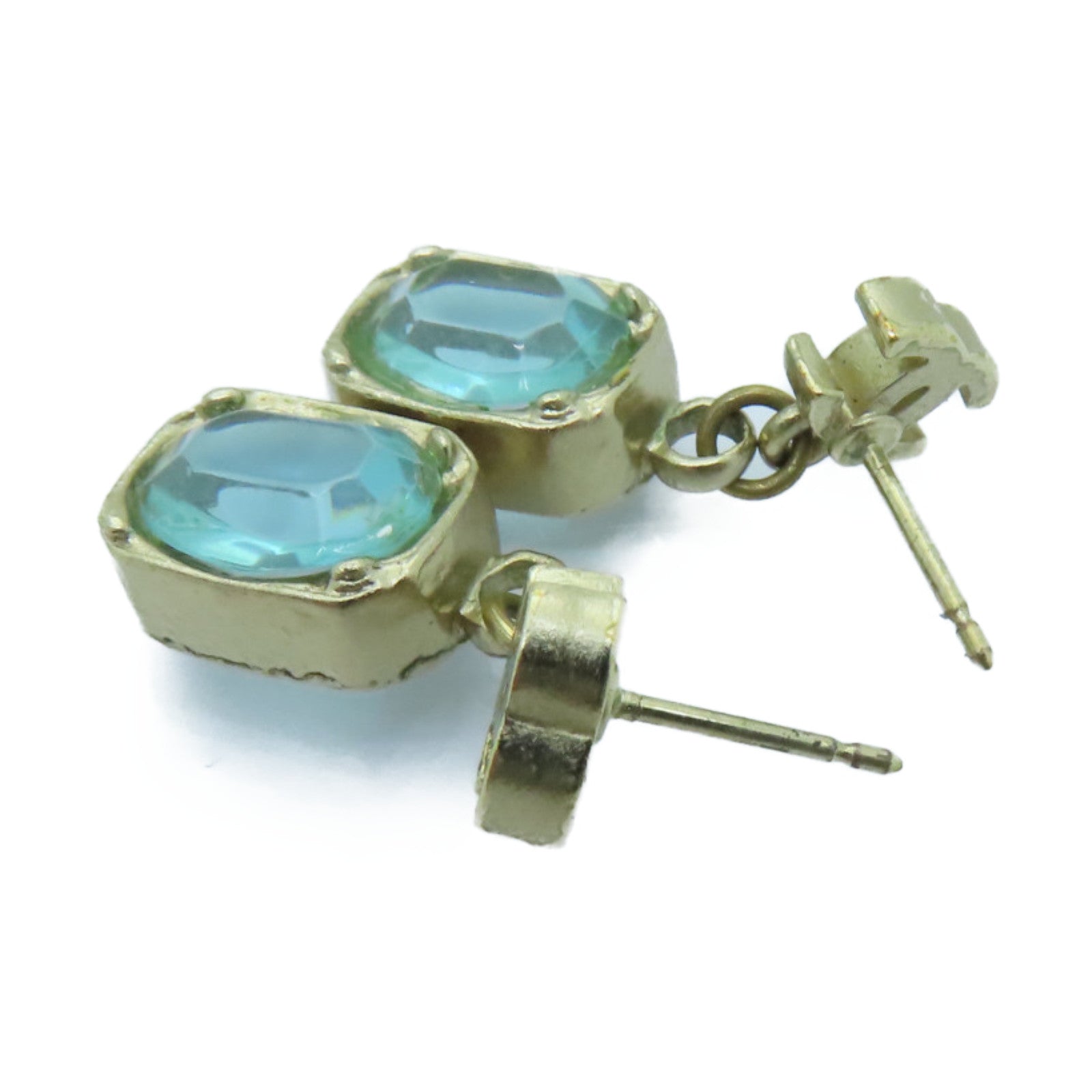 CHANEL Metal/PVC Earrings Gold/Blue