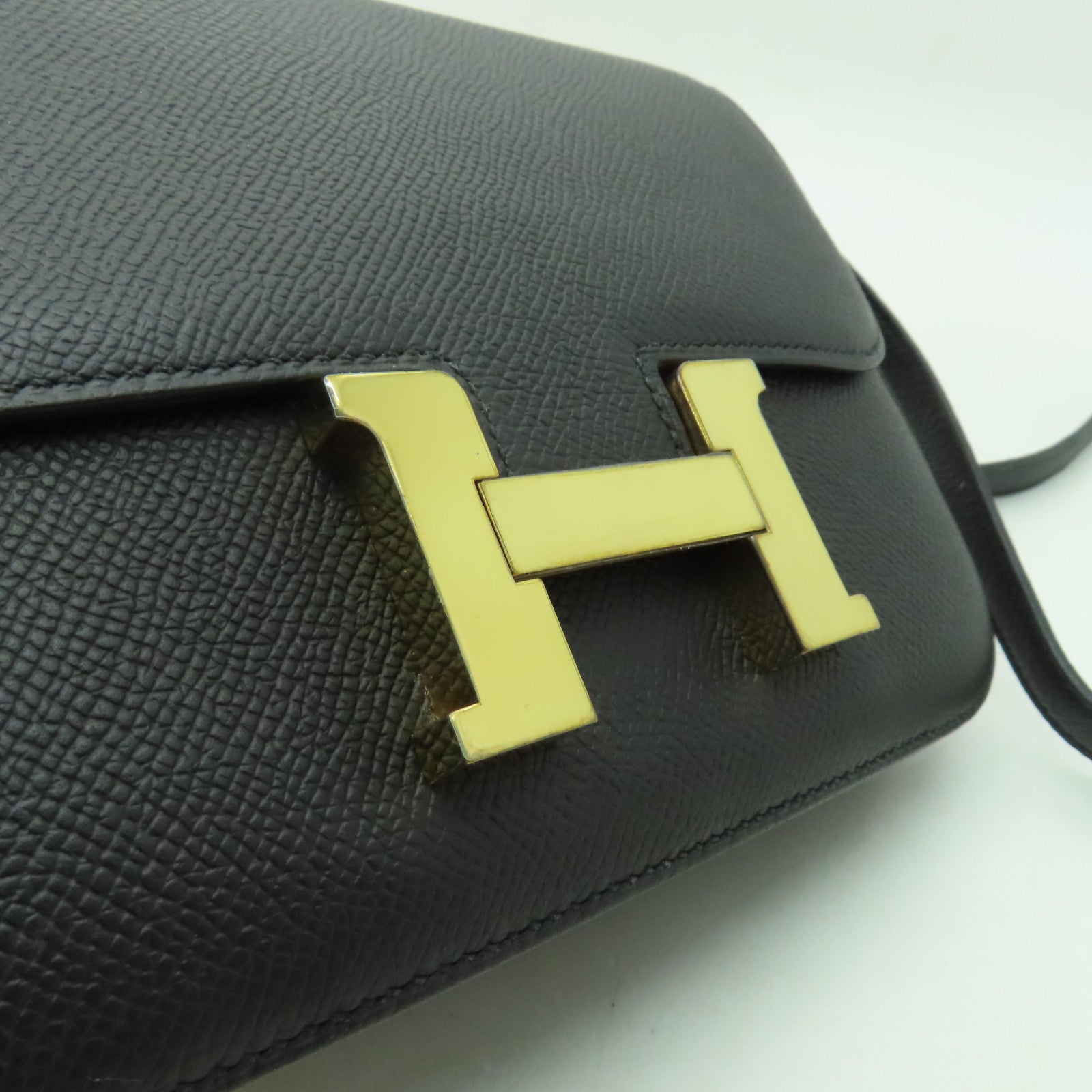 HERMES Epsom皮革Constance Mini金扣手挽肩背兩用袋黑色