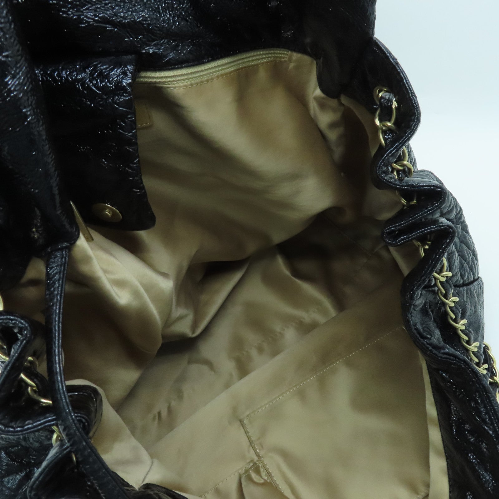 CHANEL coated canvas Chain Shoulder Bag gold buckle chain shoulder bag black