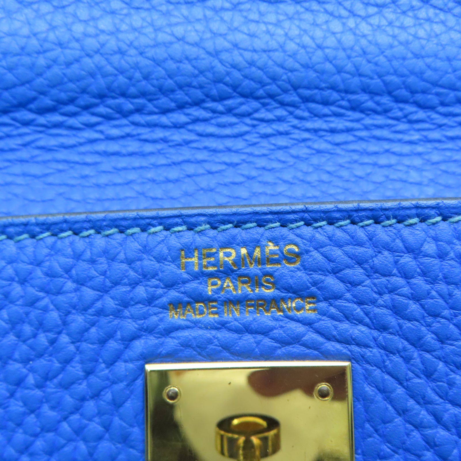 HERMES Taurillon Clemence皮革Kelly 35金扣手挽肩背两用袋希腊蓝色