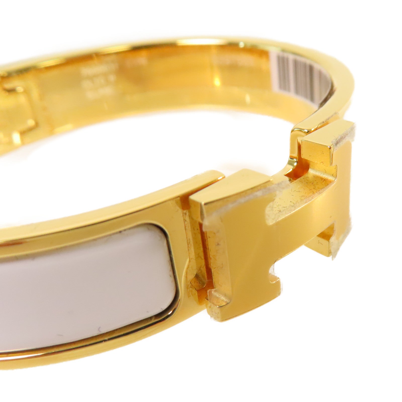 HERMES 金屬/琺瑯Clic H Bracelet金扣手鐲Blanc白色/金色