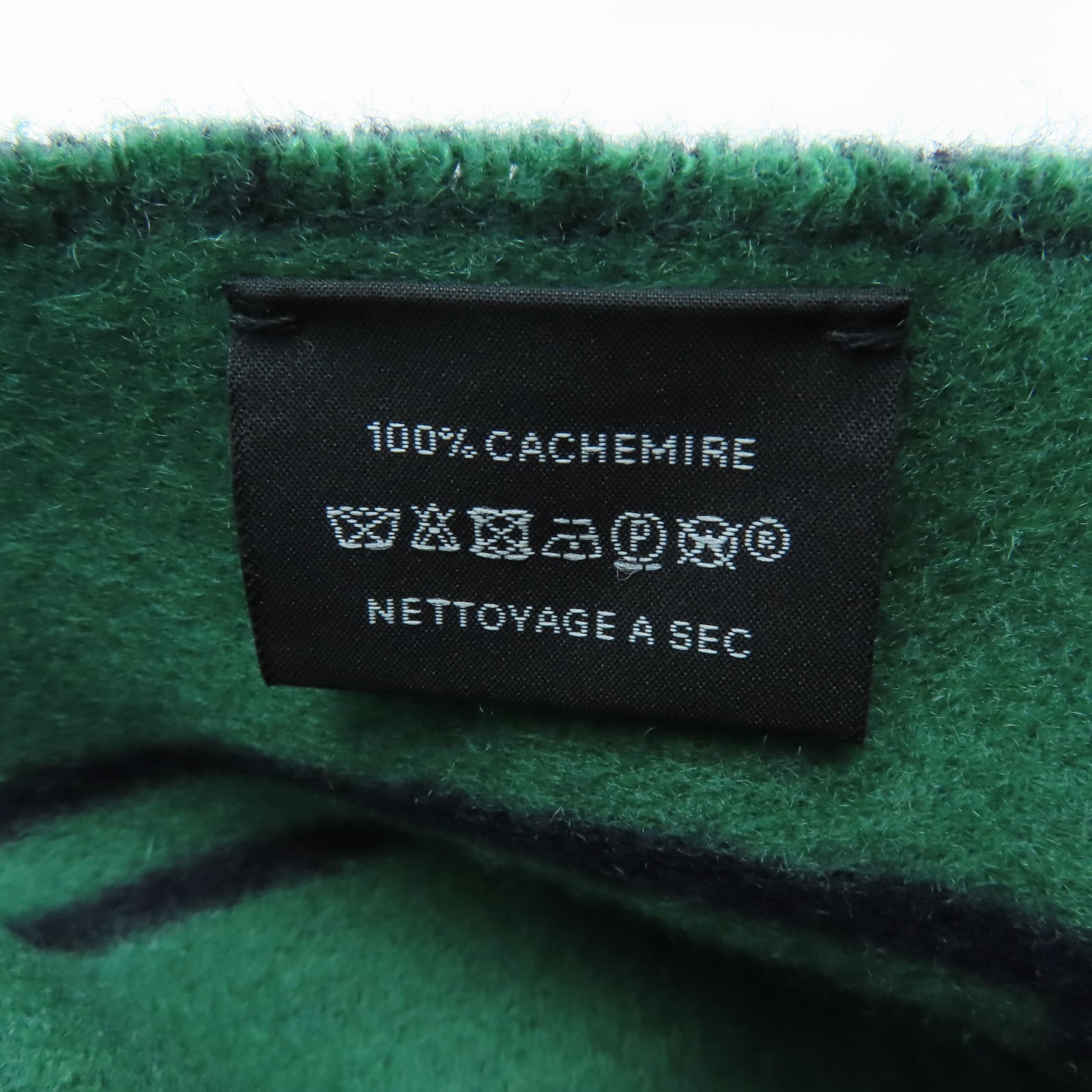 HERMES 羊絨Casaque Entrelacs Equestres Muffler圍巾深藍色/綠色