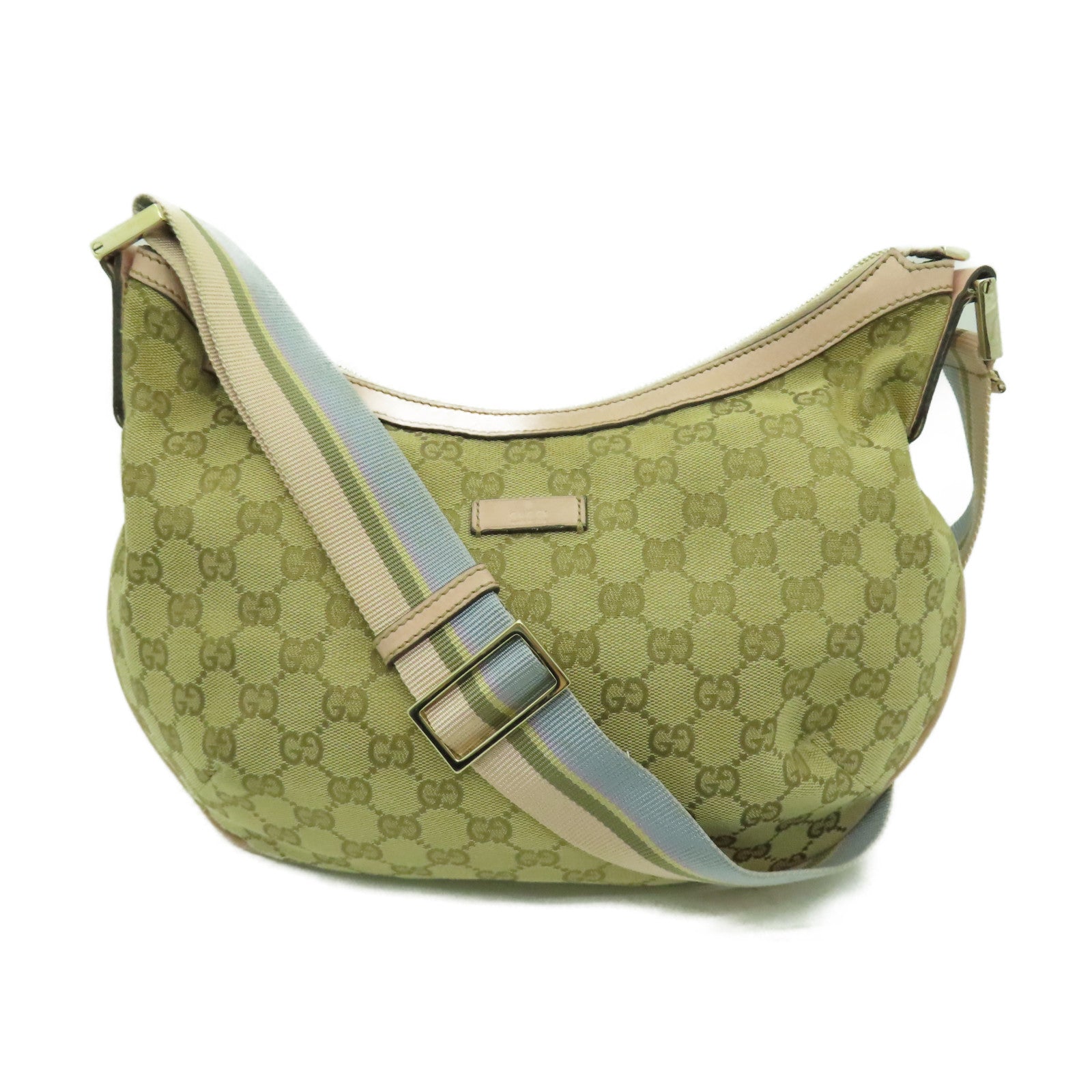 GUCCI 【激減優惠】帆布Shoulder Bag銀扣肩背袋粉紅色/米色