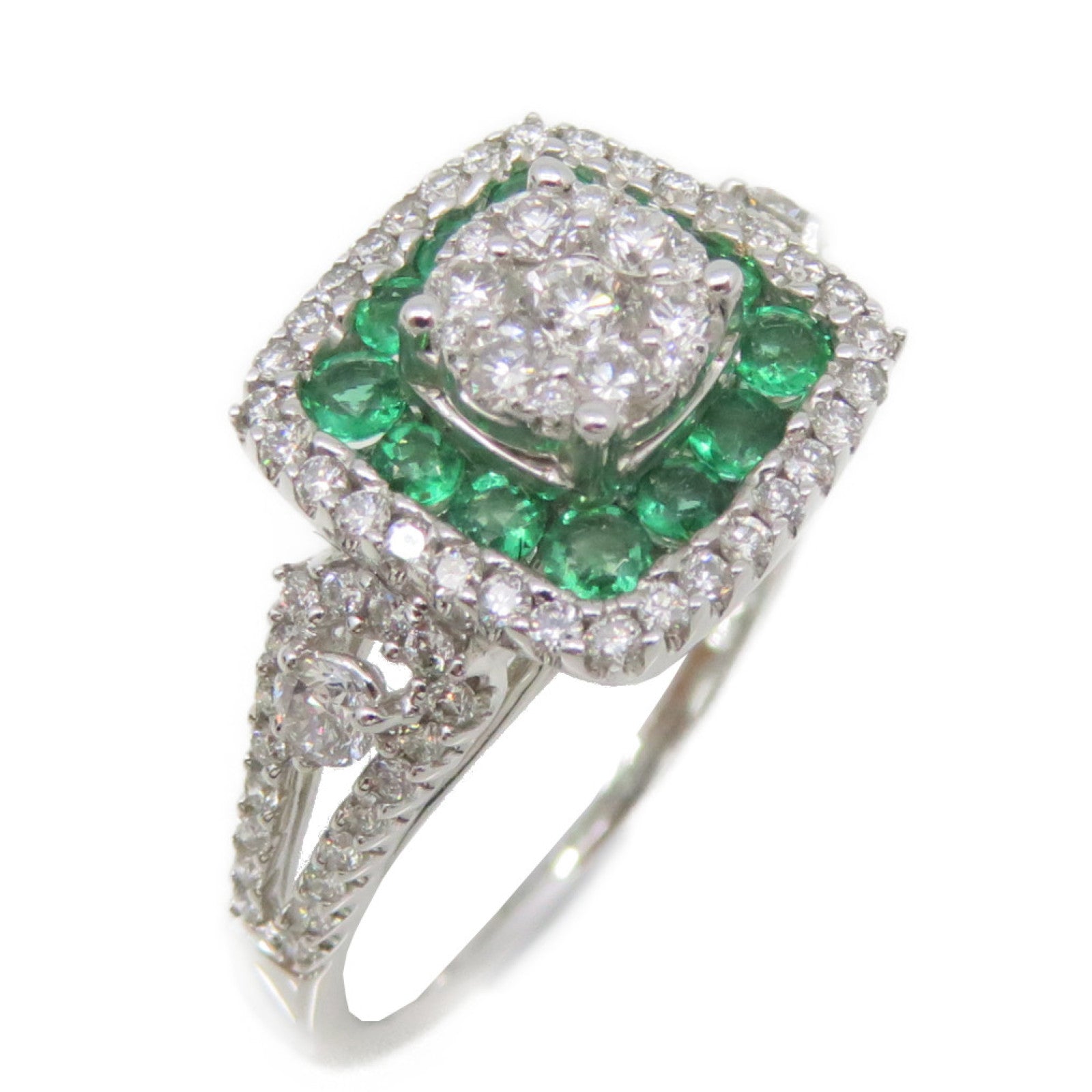 JEWELRY 18K白金/0.35ct綠寶石/0.66ct鑽石Emerald Ring戒指US#6
