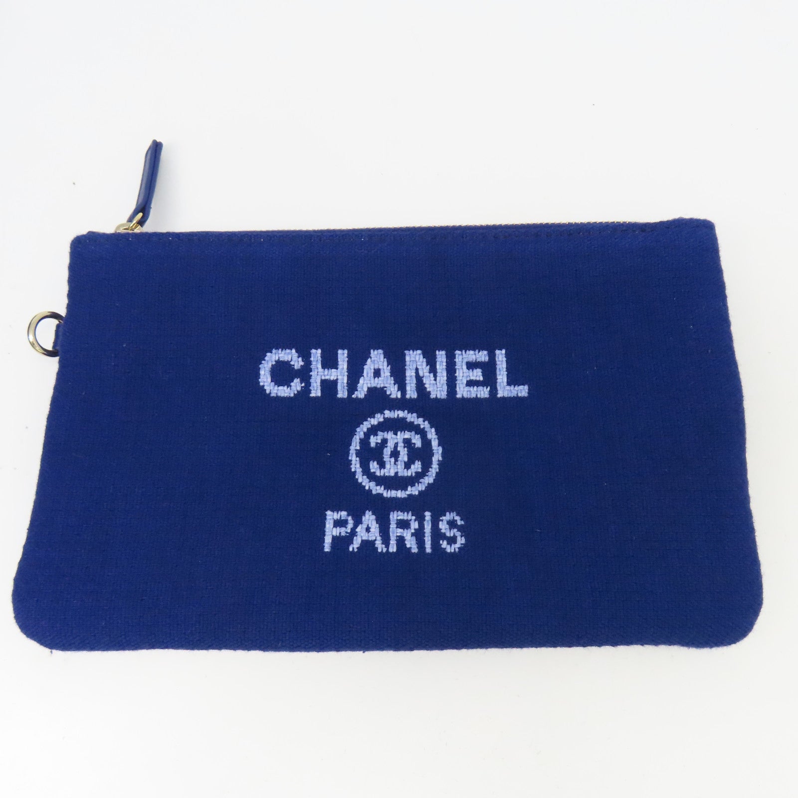CHANEL 帆布Deauville銀扣手挽肩背兩用袋藍色