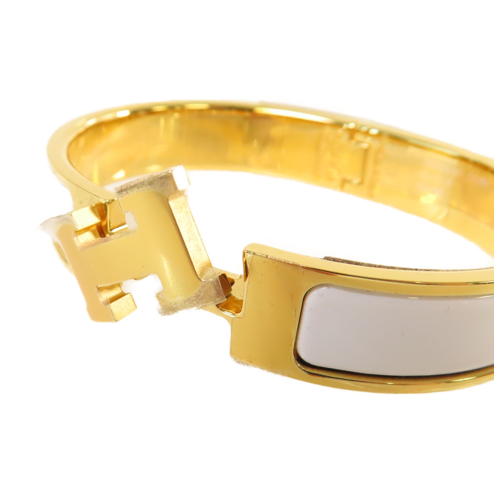 HERMES 金屬/琺瑯Clic H Bracelet金扣手鐲Blanc白色/金色