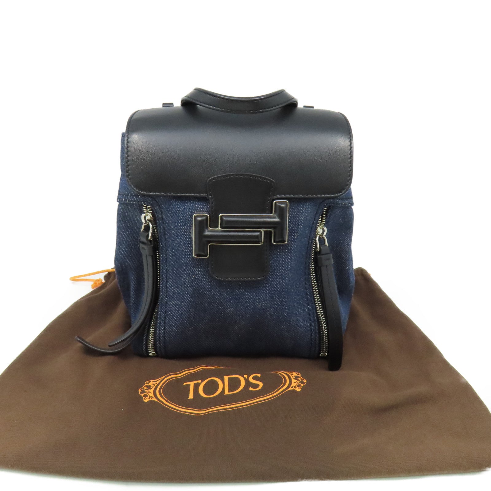 TOD’S 牛仔布/牛皮皮革2Way Backpack背包寶藍色/黑色