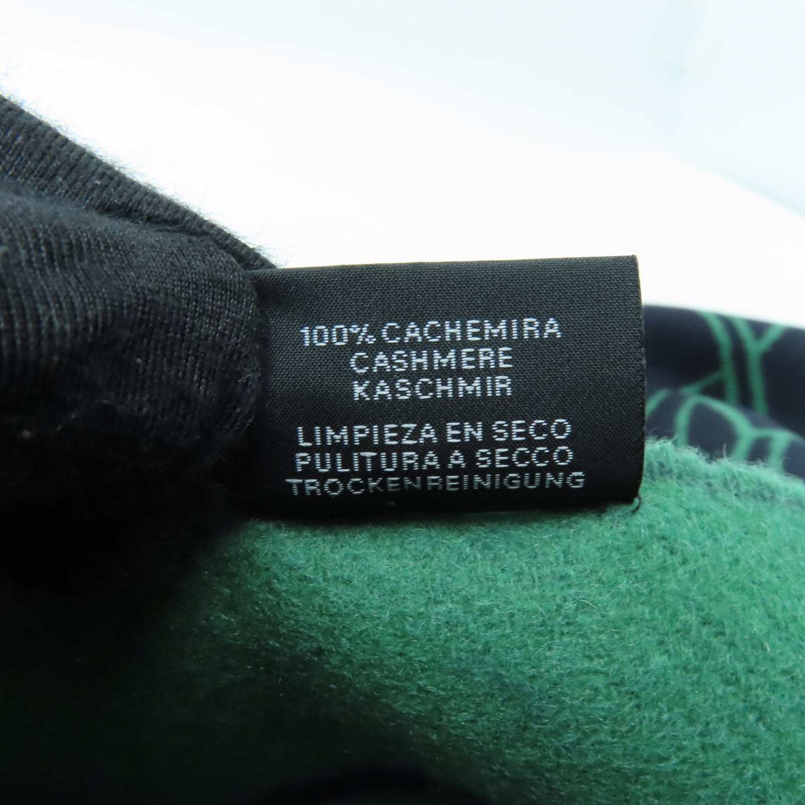 HERMES 羊絨Casaque Entrelacs Equestres Muffler圍巾深藍色/綠色