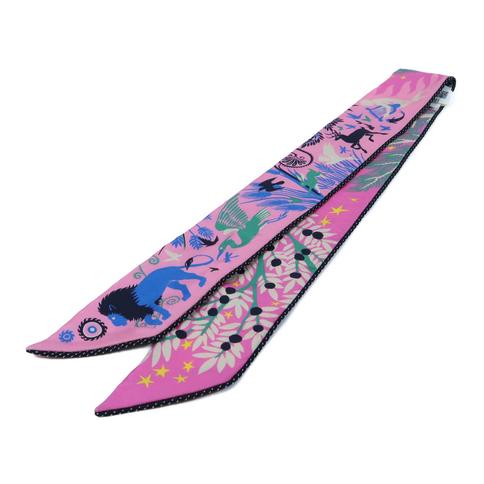 HERMES 絲質Twilly Scarf絲巾粉紅色/黑色