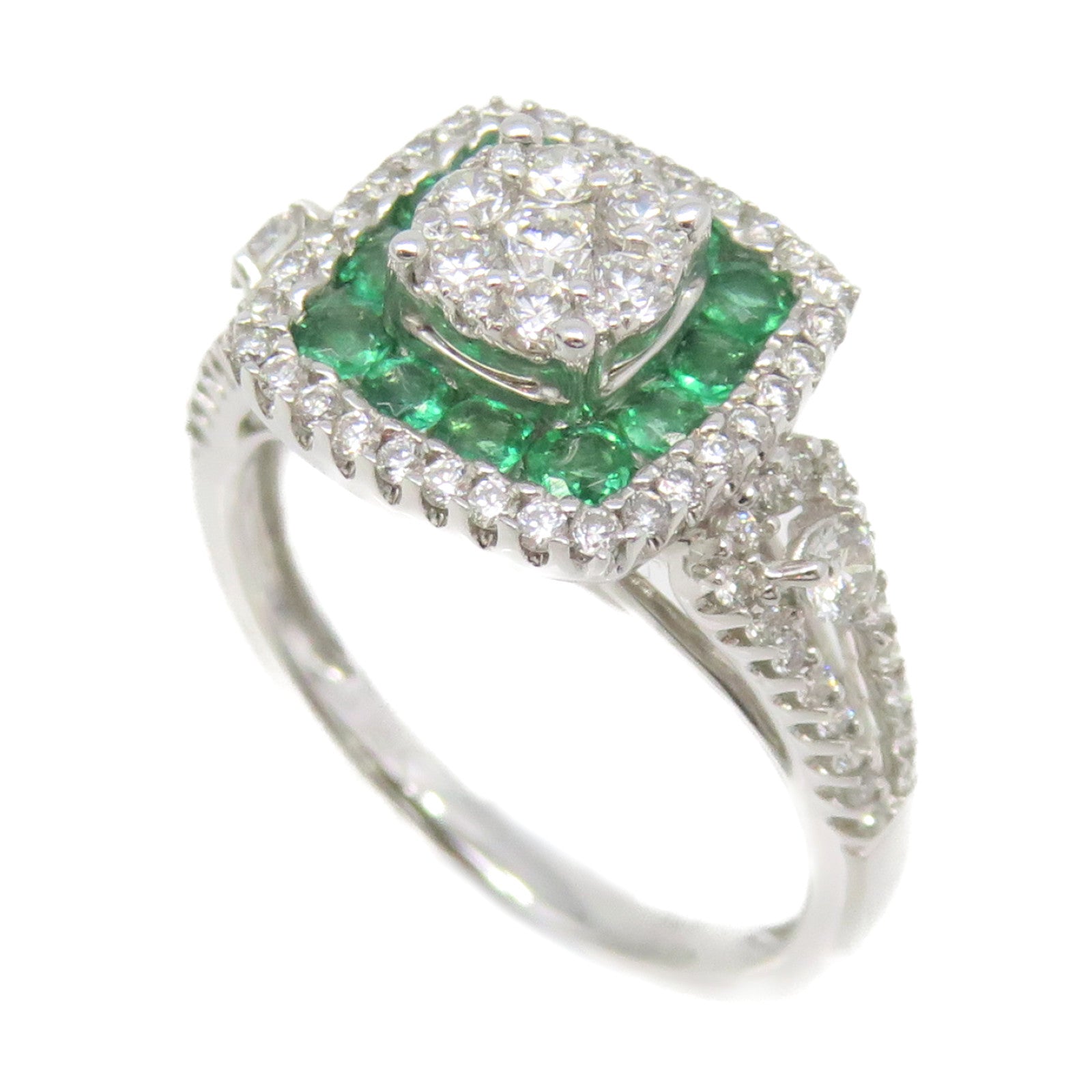JEWELRY 18K白金/0.35ct綠寶石/0.66ct鑽石Emerald Ring戒指US#6