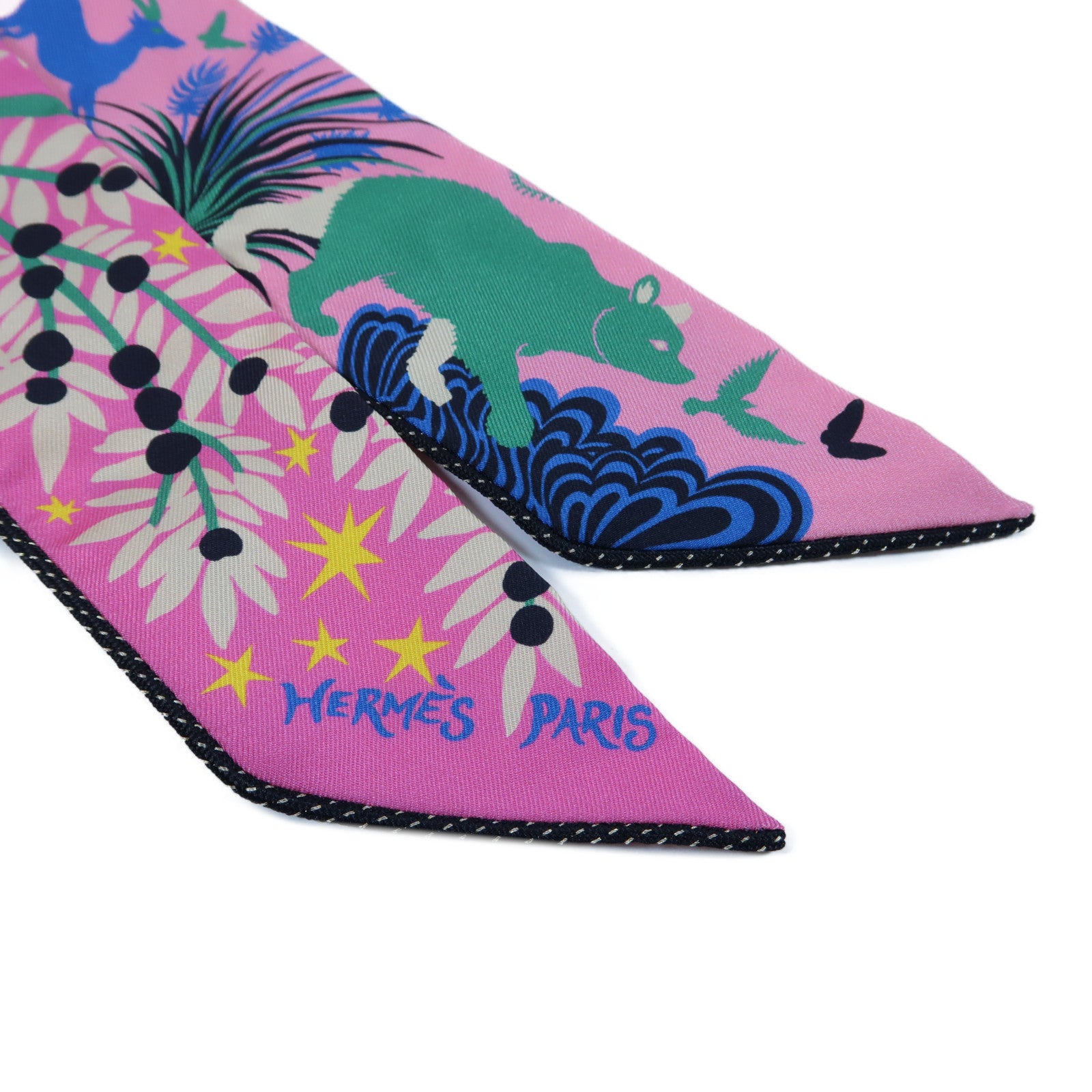 HERMES 絲質Twilly Scarf絲巾粉紅色/黑色