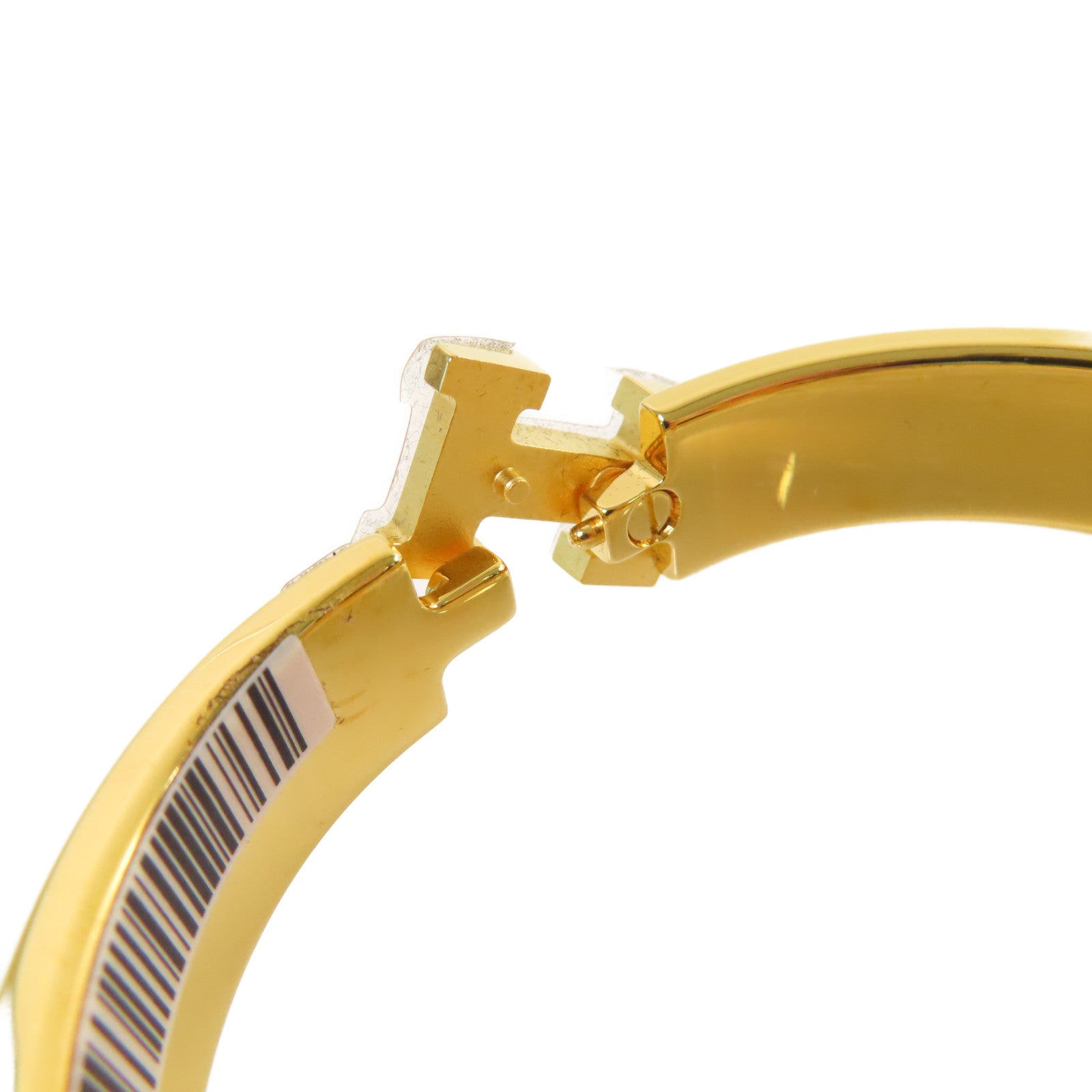 HERMES 金屬/琺瑯Clic H Bracelet金扣手鐲Blanc白色/金色