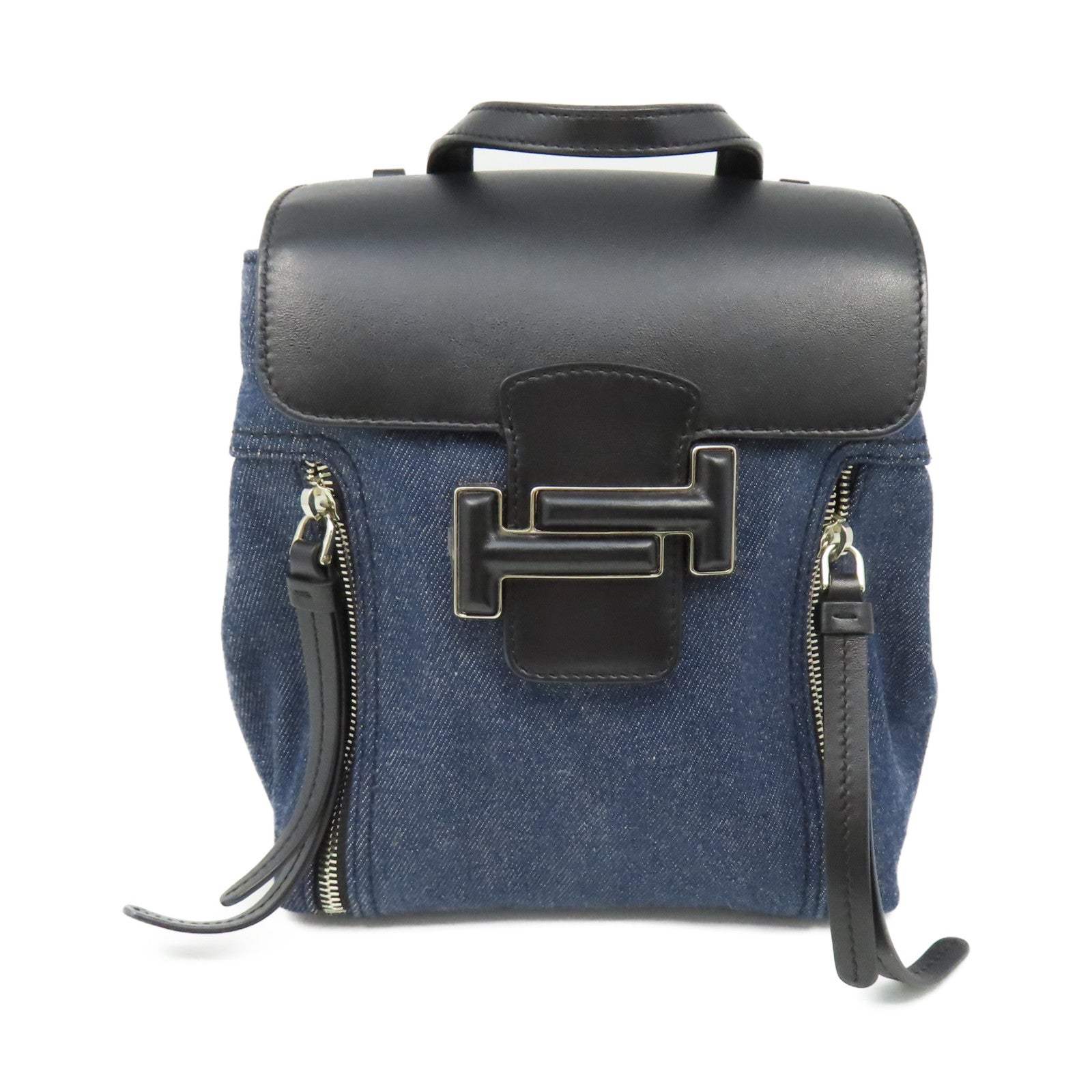 TOD’S 牛仔布/牛皮皮革2Way Backpack背包寶藍色/黑色