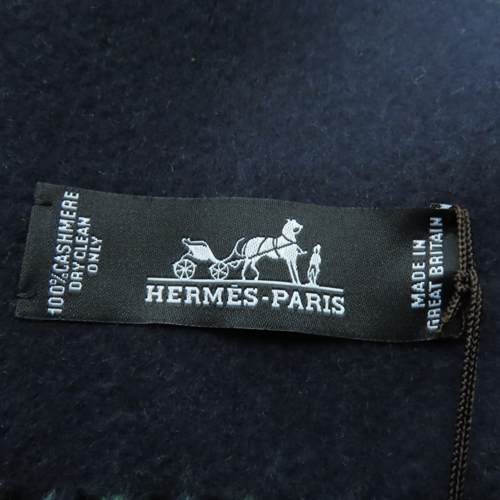 HERMES 羊絨Casaque Entrelacs Equestres Muffler圍巾深藍色/綠色