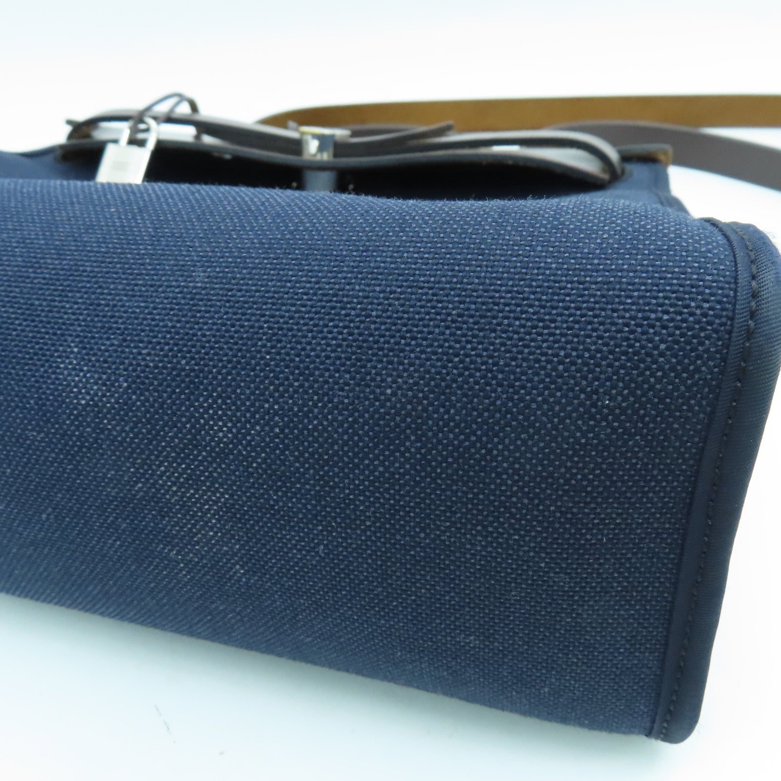 HERMES 帆布Herbag PM银扣肩带包Blue Saphire蓝色