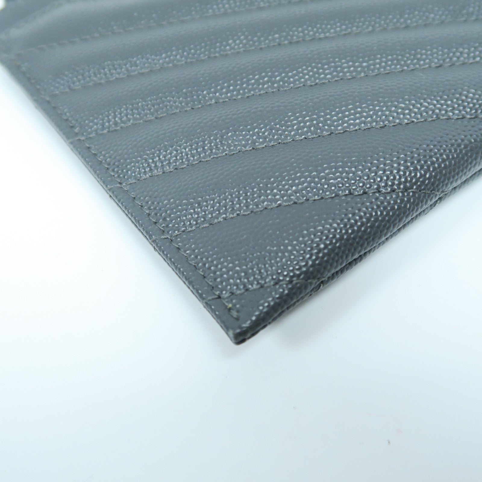 SAINT LAURENT 斜紋牛皮皮革Pouch金扣手拿包灰色