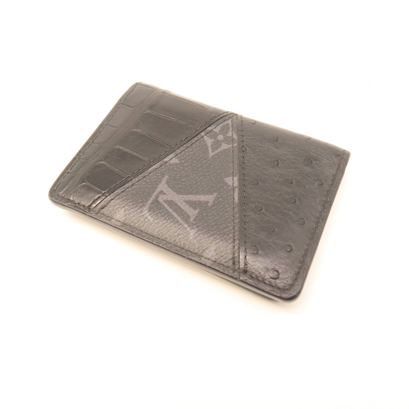LOUIS VUITTON Monogram Eclipse Crocodile/Ostrich Leather Card Case Black