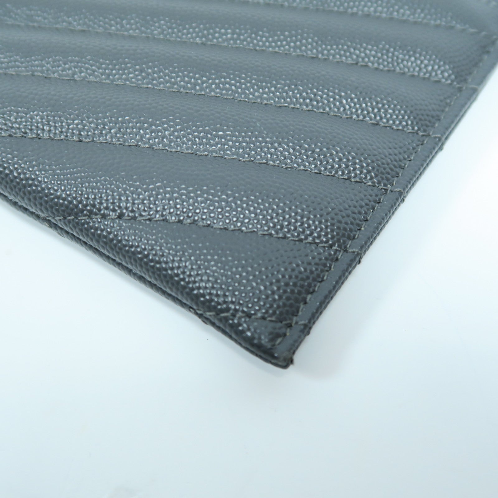 SAINT LAURENT 斜紋牛皮皮革Pouch金扣手拿包灰色