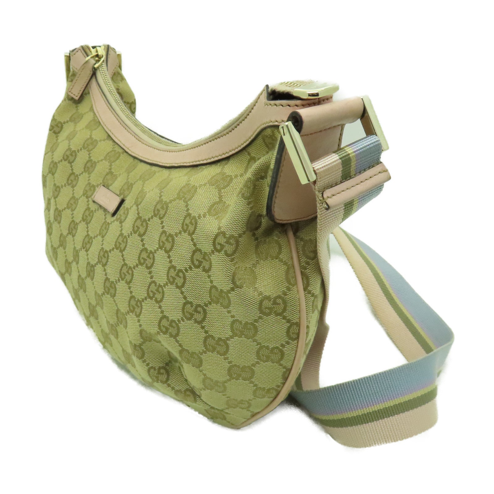GUCCI 【激減優惠】帆布Shoulder Bag銀扣肩背袋粉紅色/米色