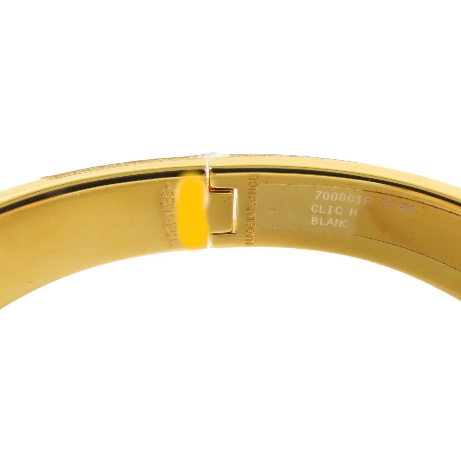 HERMES 金屬/琺瑯Clic H Bracelet金扣手鐲Blanc白色/金色