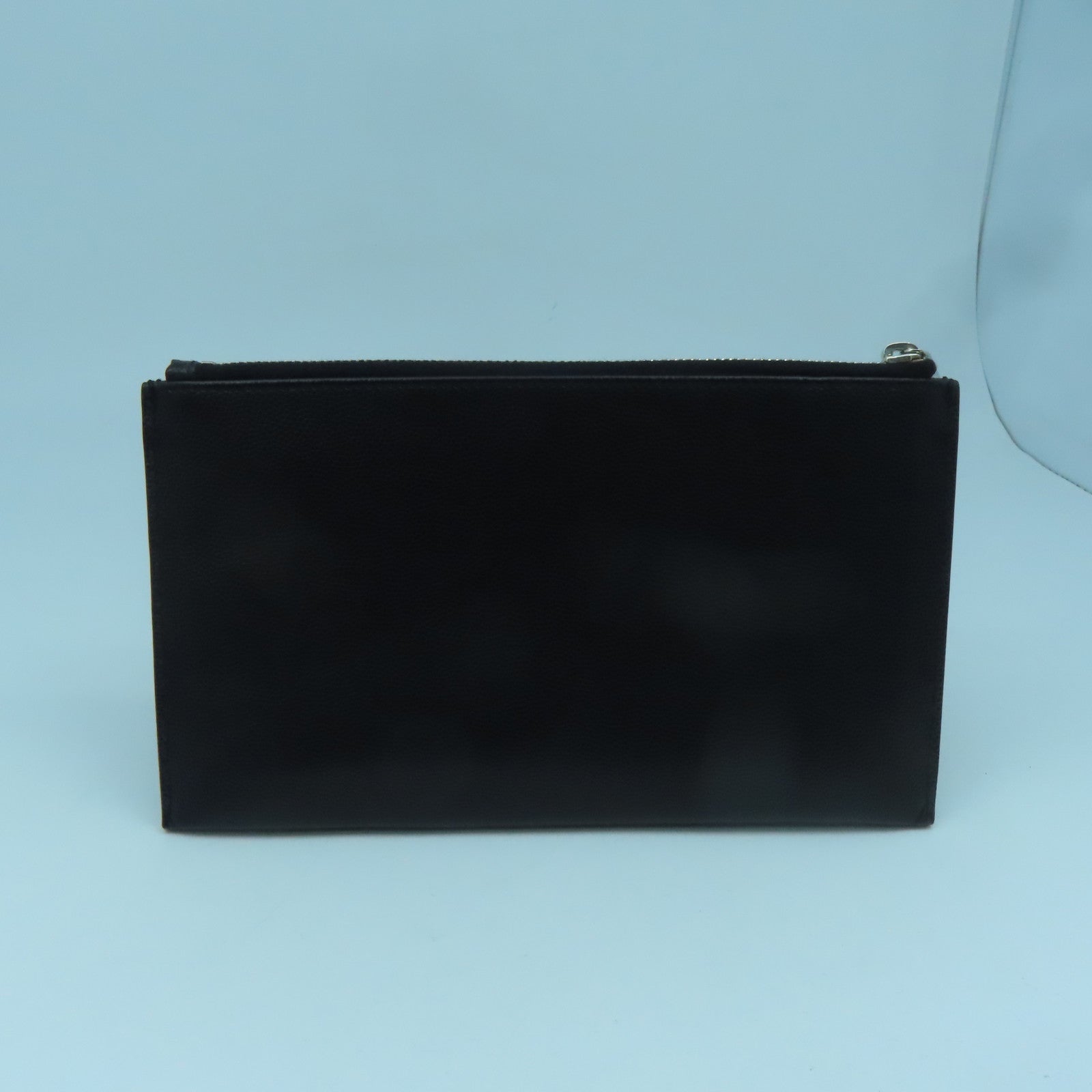 SAINT LAURENT Cowhide Leather Pouch Silver Buckle Clutch Black