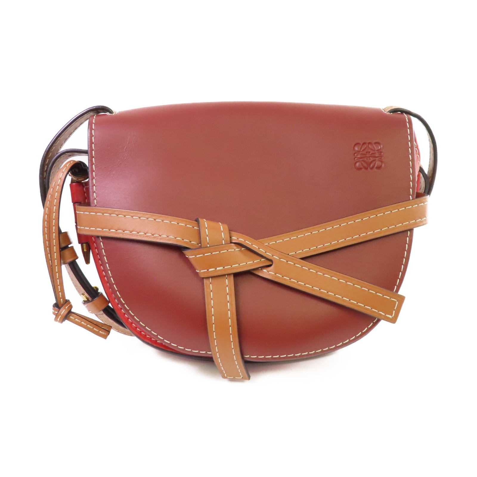 LOEWE 牛皮皮革Gate Shoulder Bag肩背袋啡色/紅色