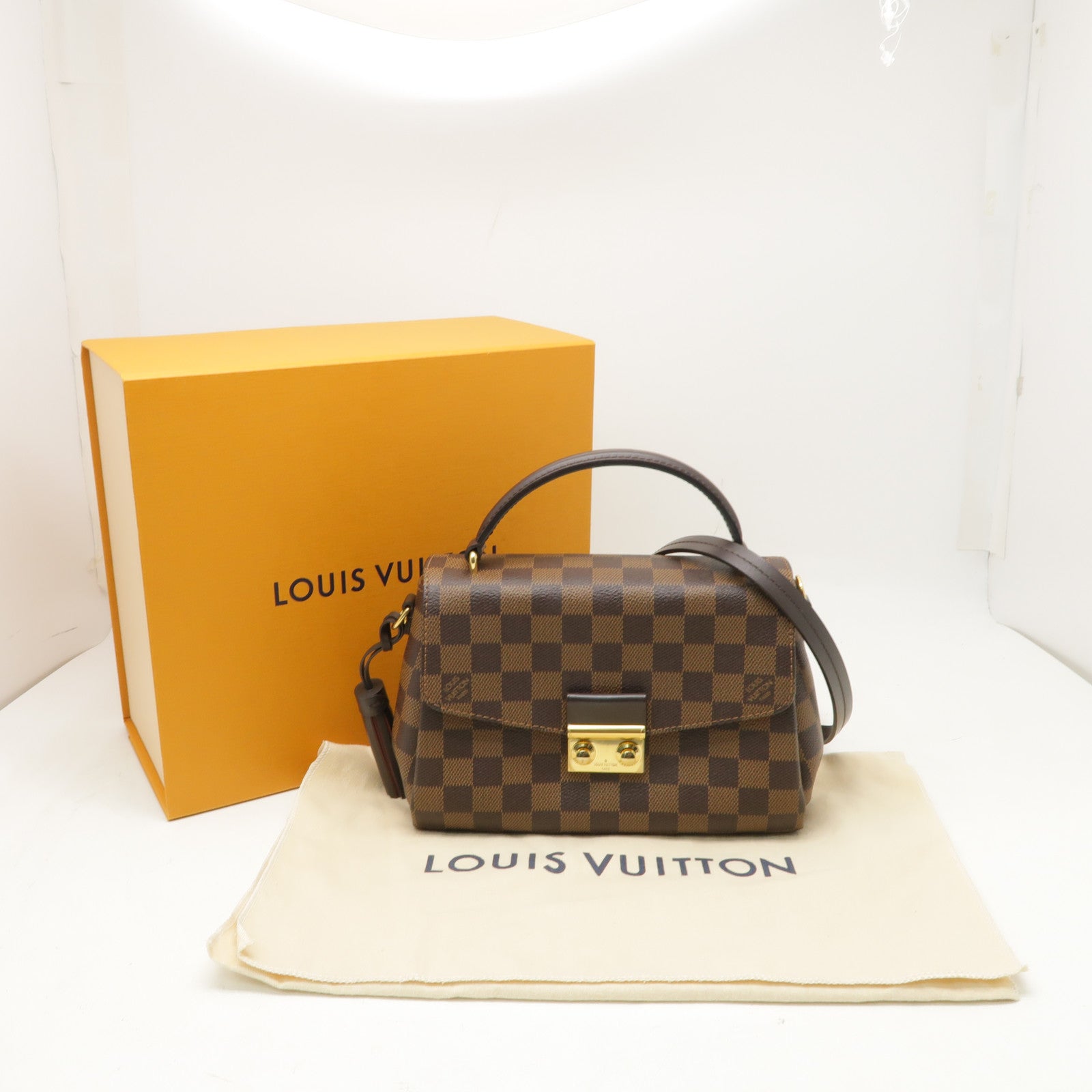 LOUIS VUITTON Damier Croisette金扣手挽肩背兩用袋棕色