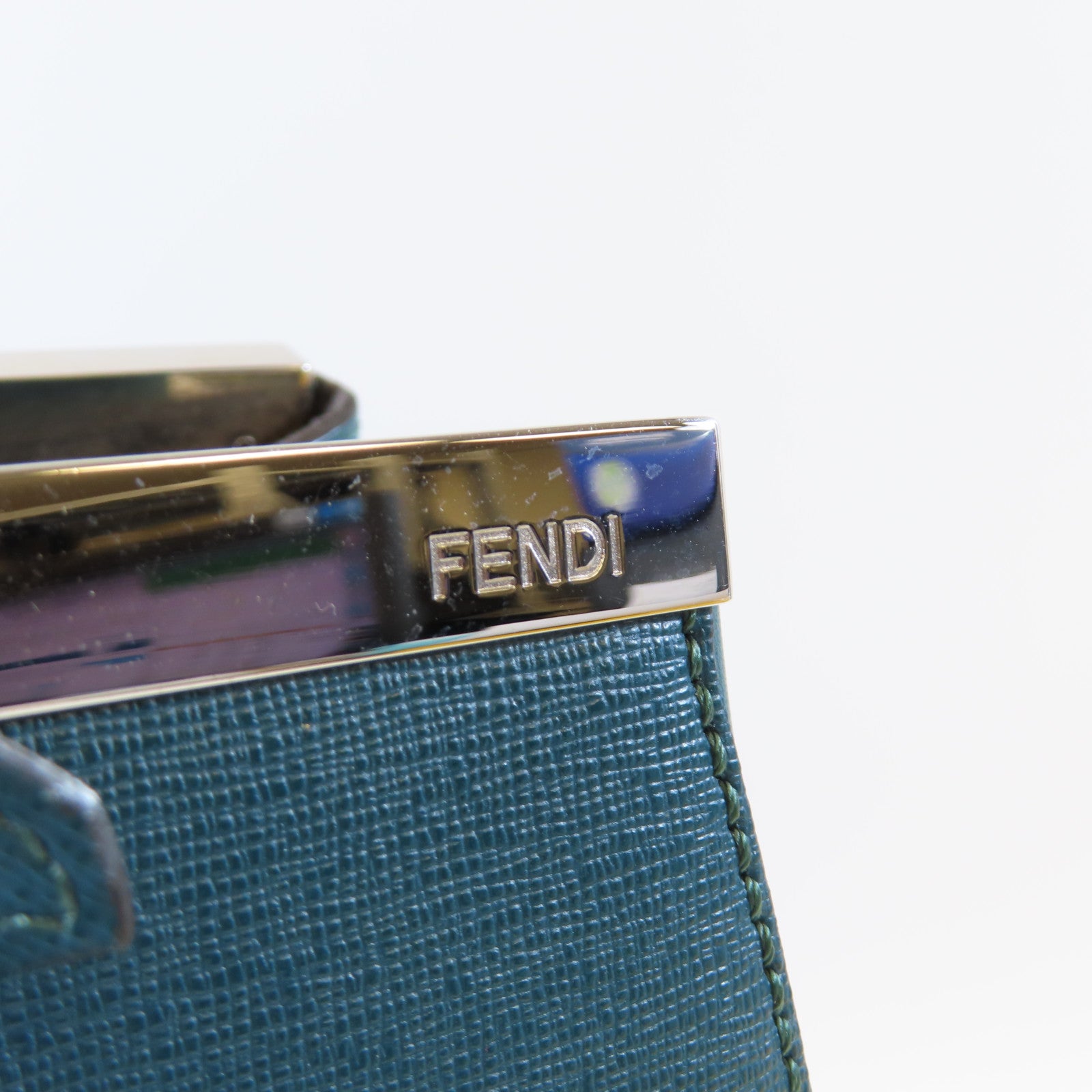 FENDI 牛皮皮革Tote bag銀扣肩背袋綠色