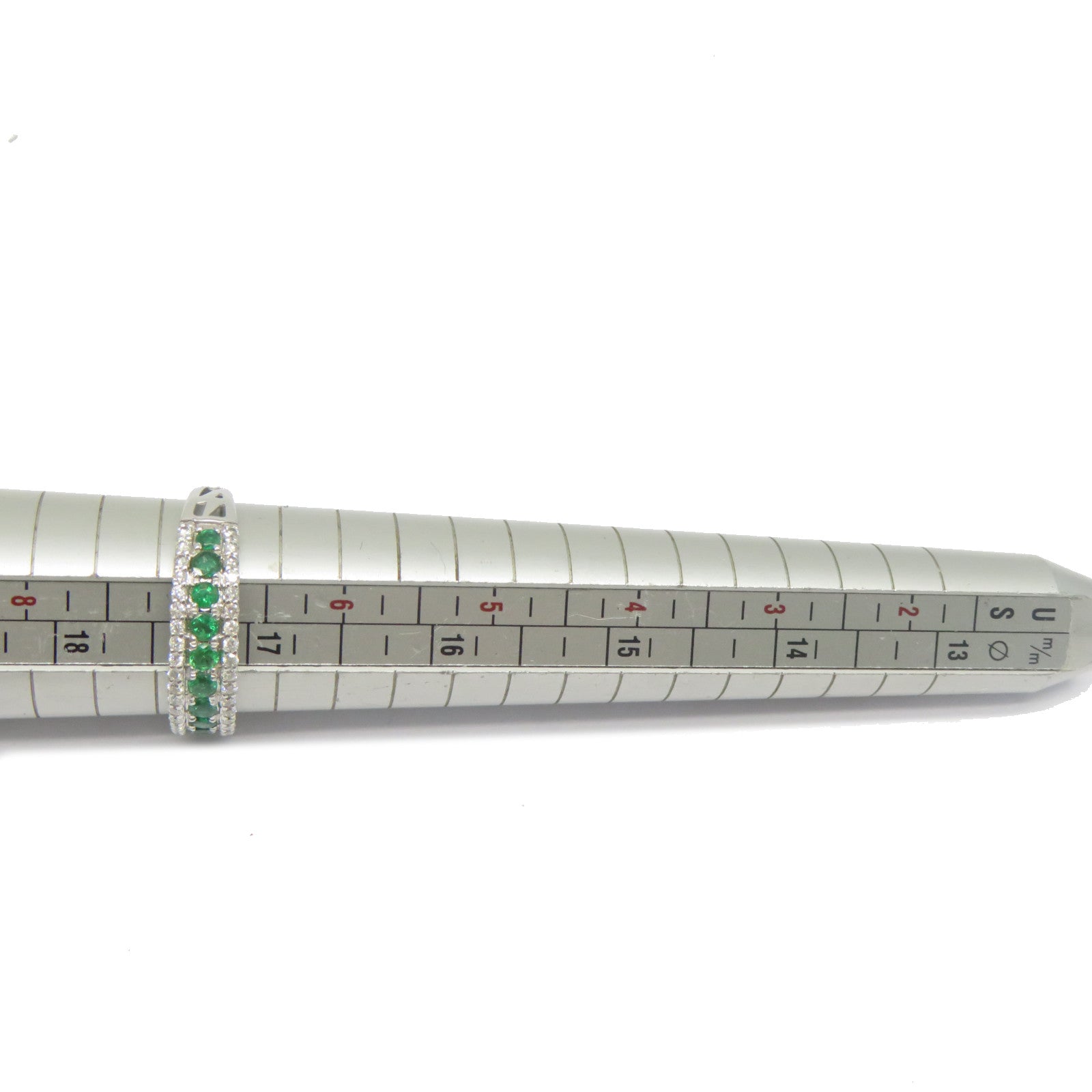 JEWELRY 18K白金Emerald Diamond Ring 0.4ct綠寶石/0.3ct鑽石戒指US#6.5