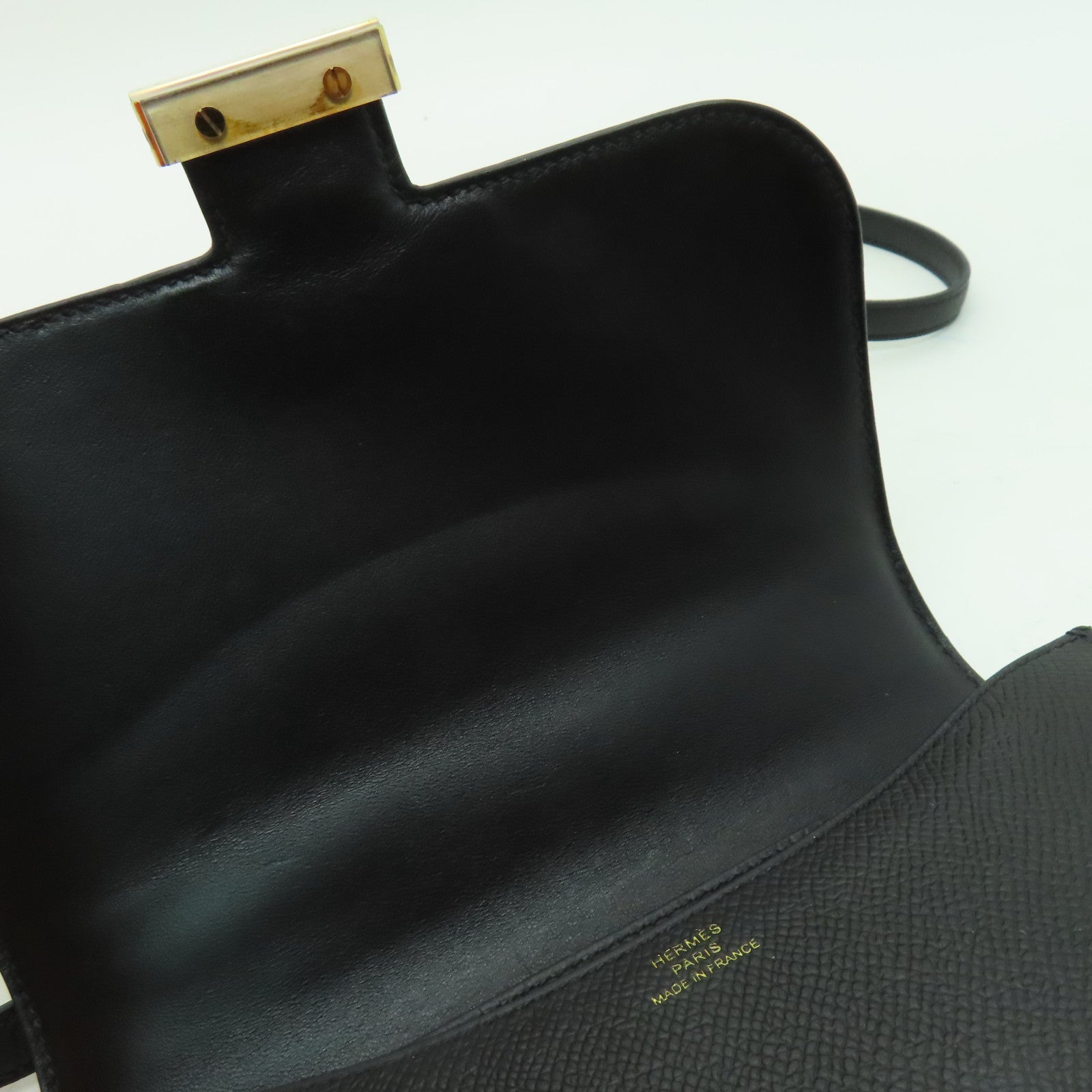HERMES Epsom皮革Constance Mini金扣手挽肩背兩用袋黑色